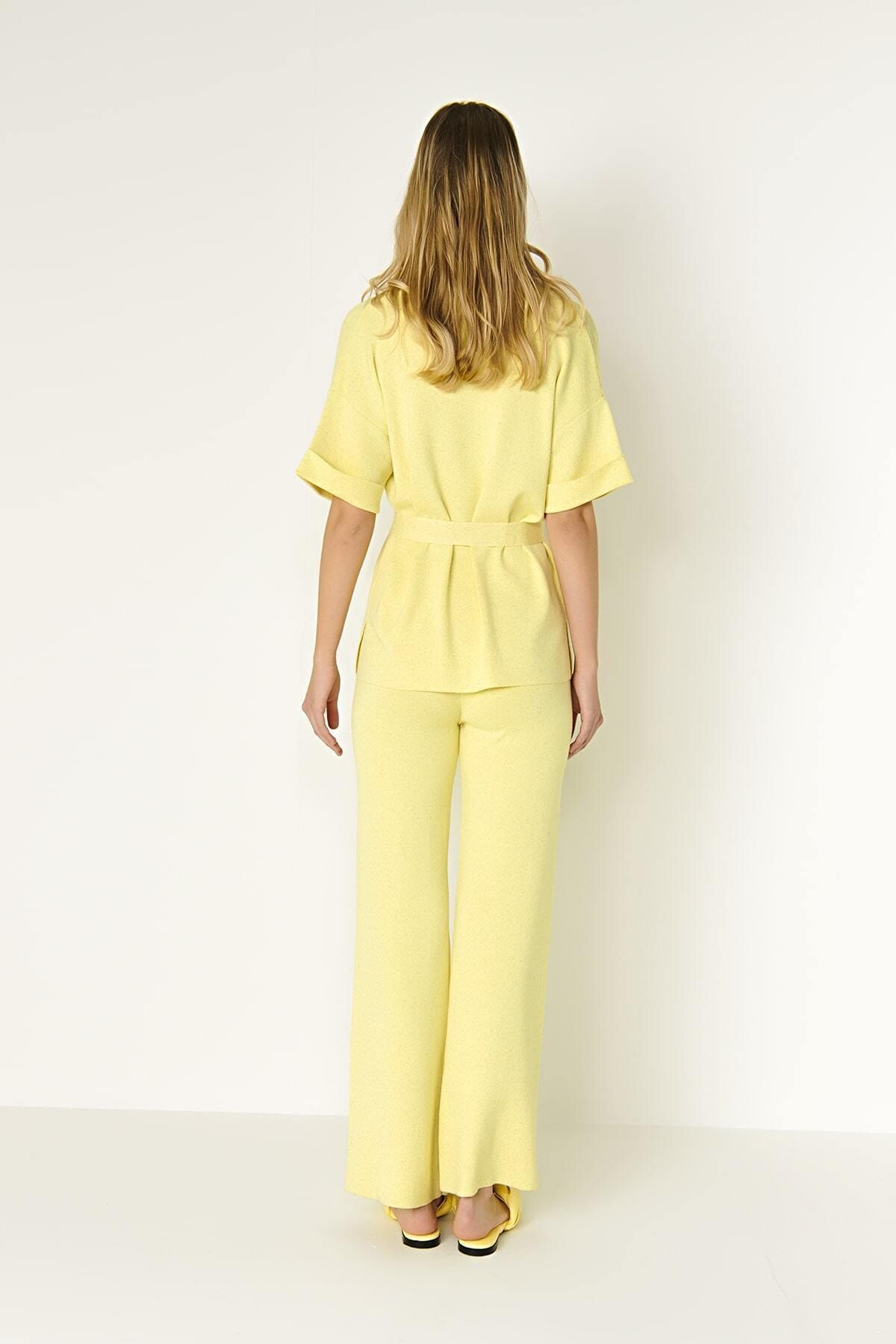Join Us Women's Yellow Elastic Waist Knitwear Trousers