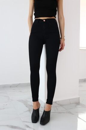 Kadın Siyah Jeans Yüksek Bel Pantolon palazzo 2