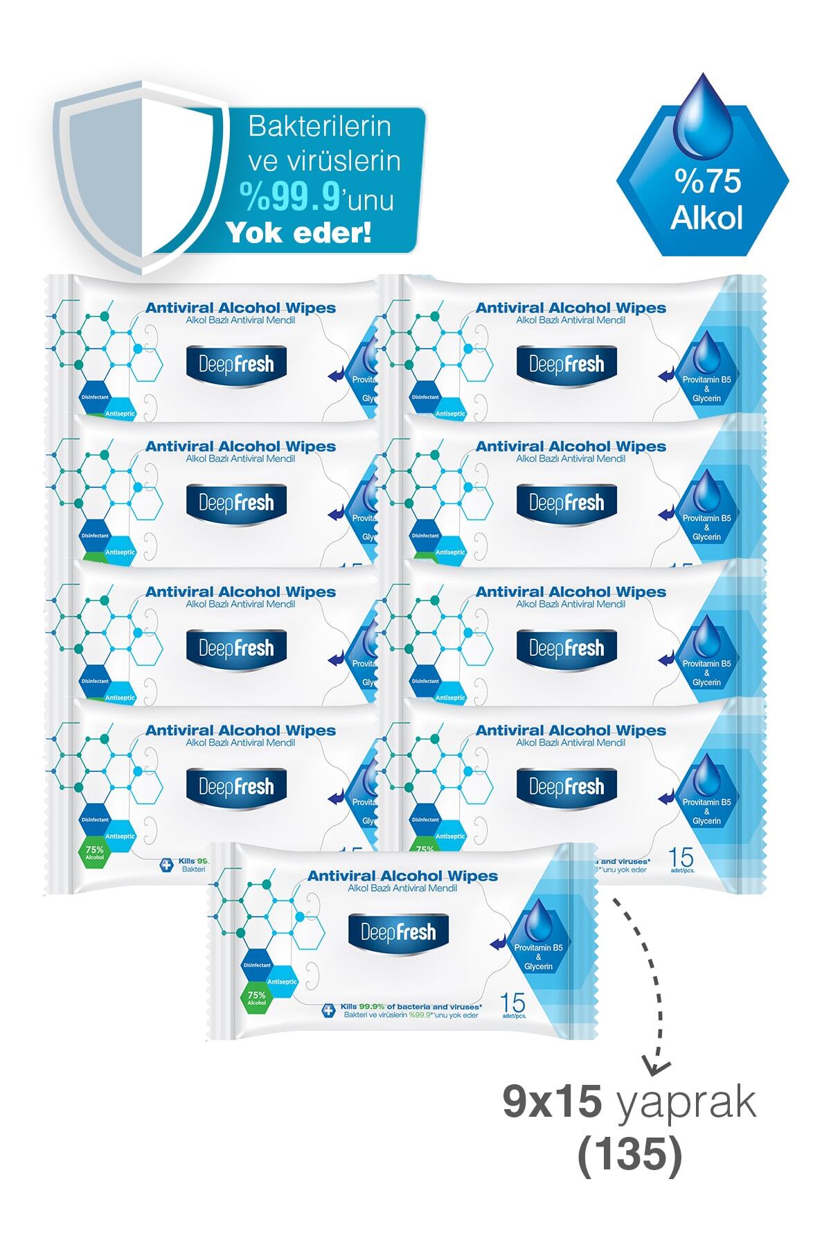 Deep Fresh Alkollü Antiviral Islak Cep Mendili 9 x 15 Yaprak fotoğrafı 3 (önizleme)