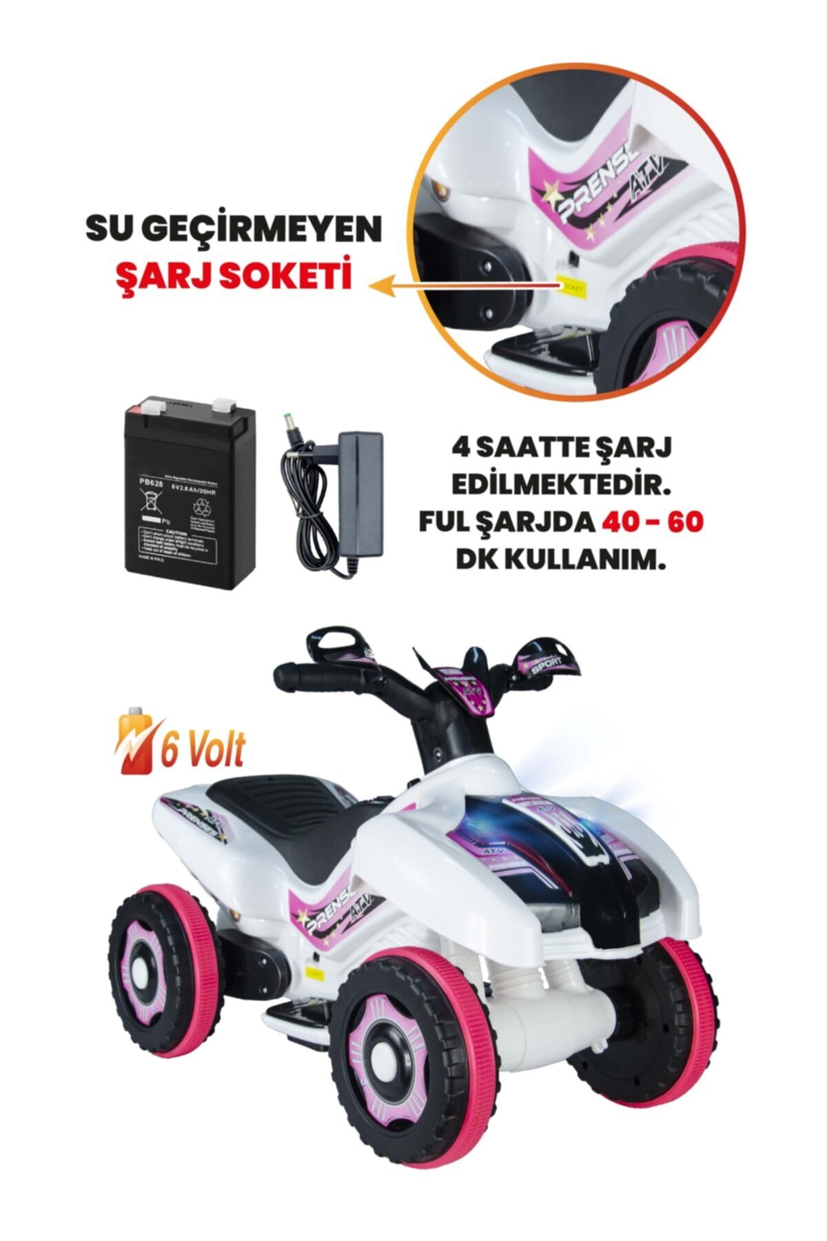 ujtoys Safari Beyaz Prenses Müzikli ve Led Işıklı Akülü Bingit Atv 6V fotoğrafı 3 (önizleme)