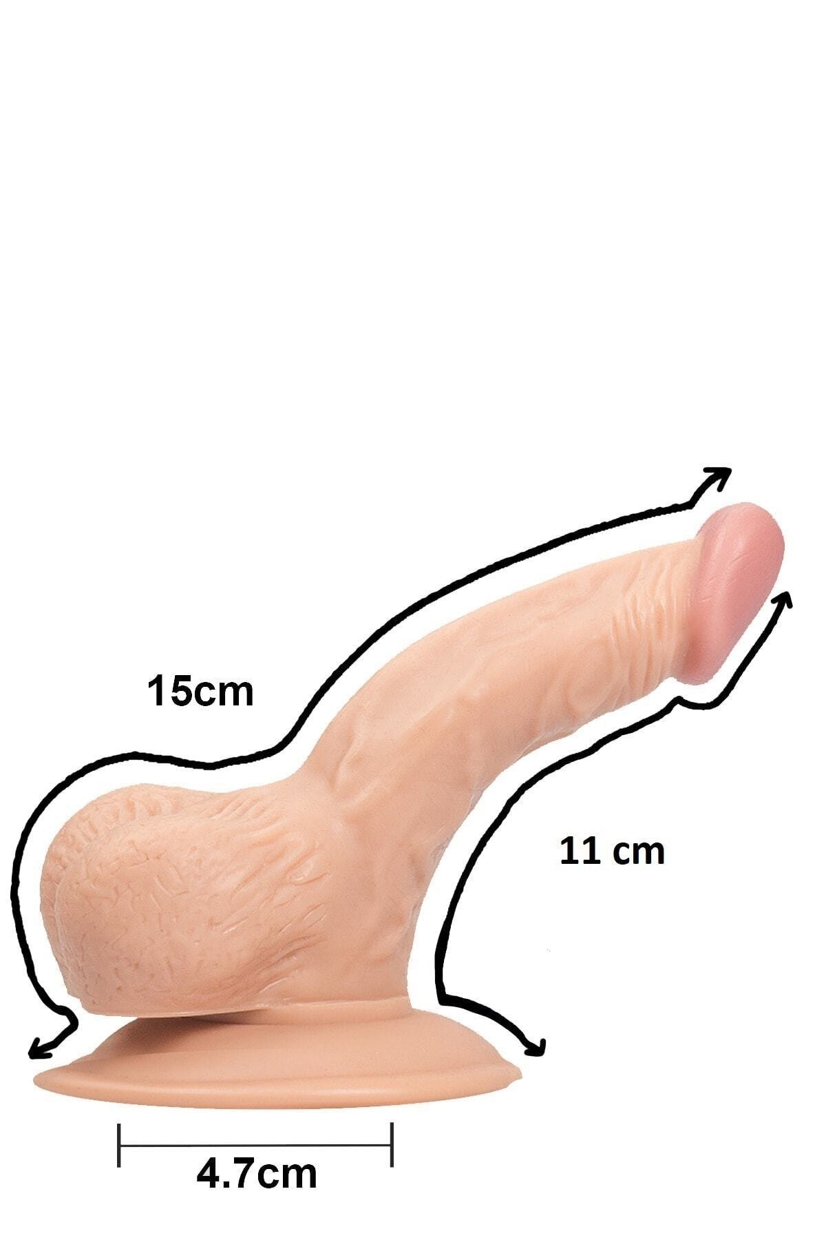 Ufak Eğimli Vantuzlu Testisli 10cm Dildo Penis Vibratör 5