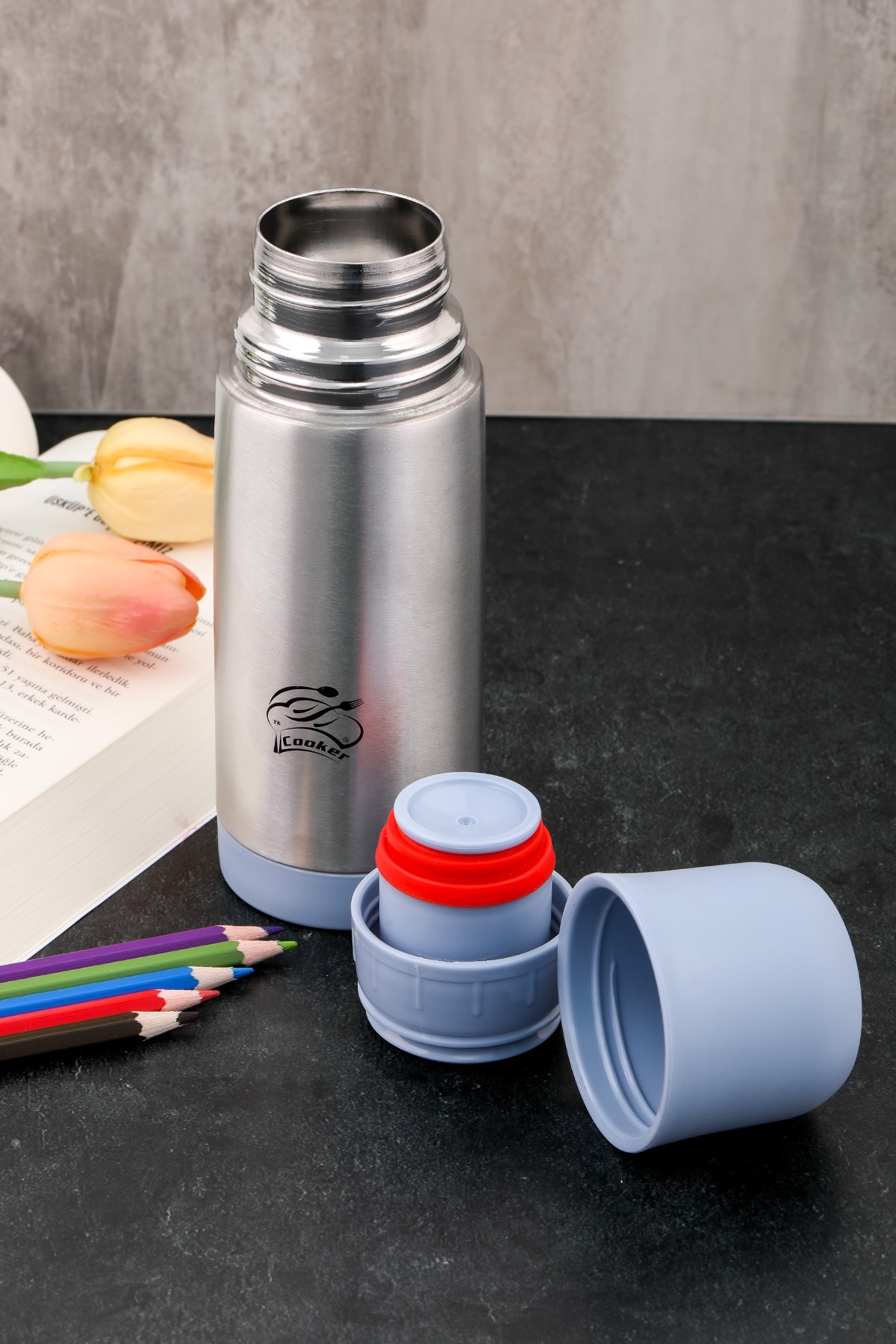 فلاسک Cooker قهوه مناسب کمپینگ پیک نیک استیل 0.3 لیتر فولاد ضد زنگ ممتاز (آبی) اورجینال - تصویر 4