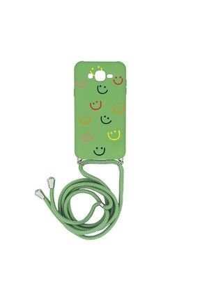Samsung J7 Core Happy Smile Içi Kadife Boyun Askılı Kılıf Yeşil YHA034