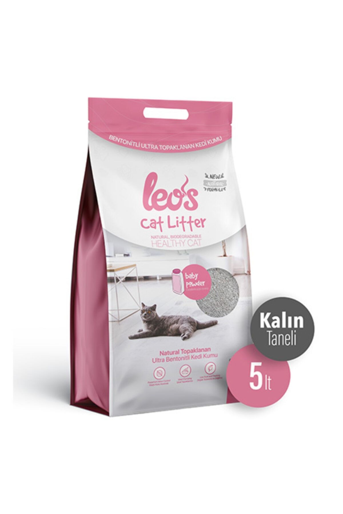 Leos Cat Litter Baby Powder Kokulu Kalın Bentonit Kedi Kumu 2x5 Lt