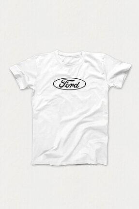 Unisex Beyaz Ford Baskılı T-shirt BND001997