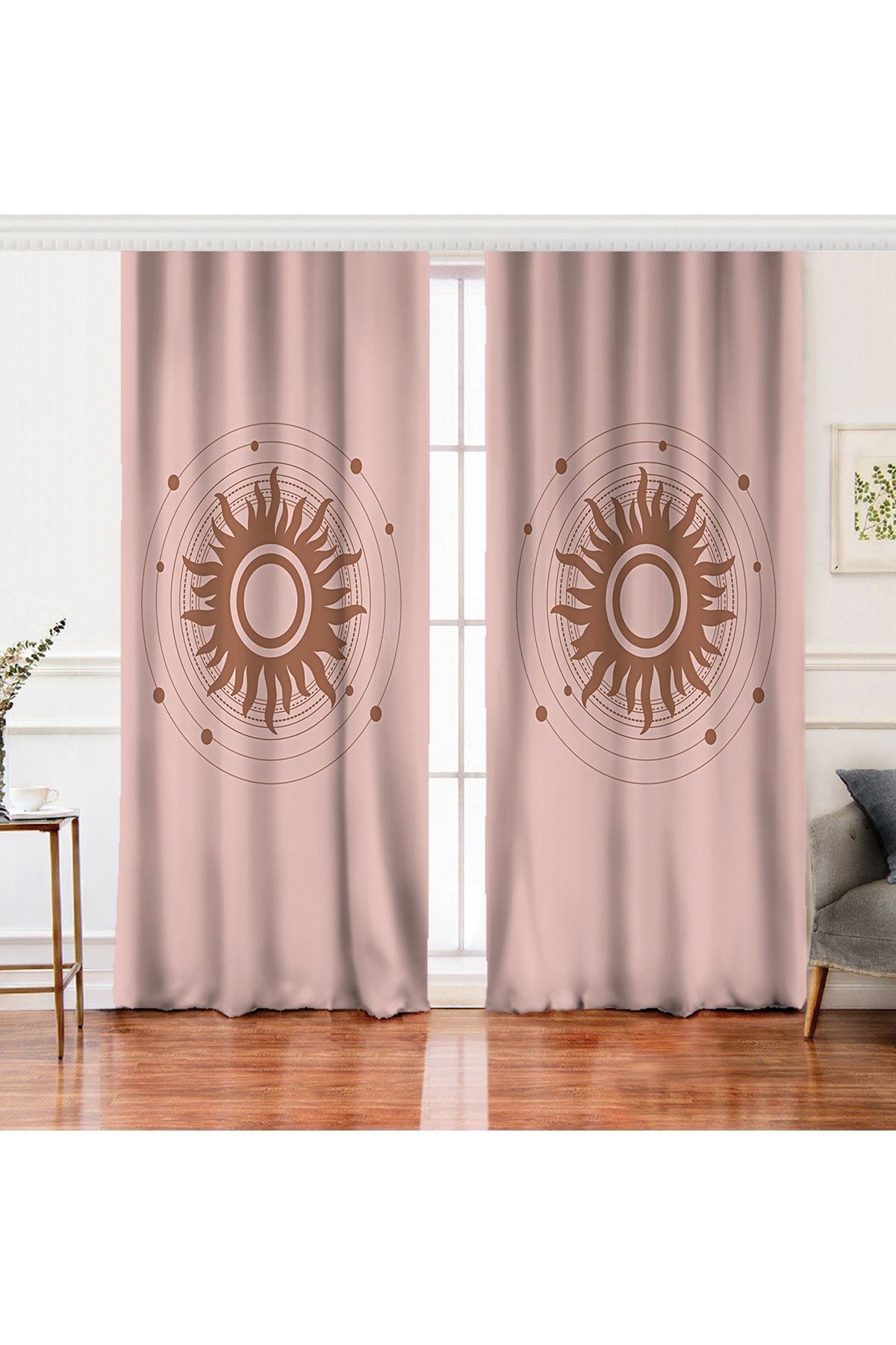 Realhomes Cortina De Fundal Cu Aripi Duble Imprimate Digital Cu Model De Soare Pe Fundal Pastel - 140 x 200