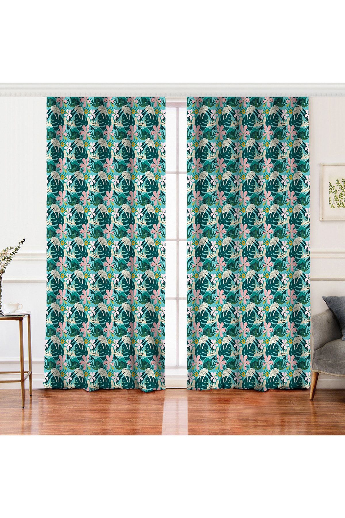 Realhomes Perdeau De Fundal Imprimat Digital Cu Motiv Cu Frunze Colorate Cu Aripi Duble Pe Podea - 140 x 200