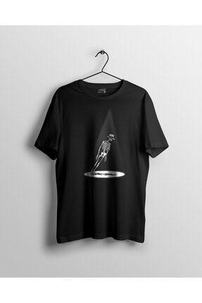Unisex Siyah Yer Çekimine Karşı İskelet Baskılı T-shirt KS004