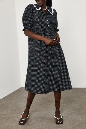 Kadın Siyah Bebe Yaka Puantiyeli Elbise 1YZK6-11842-02