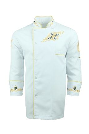 Nakışlı Beyaz Sarı Biyeli Aşçı Ceket an10003