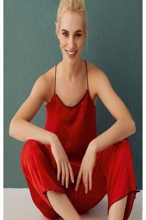 Kadın Ip Askılı Saten Alt Uzun Pijama Takımı PT0011