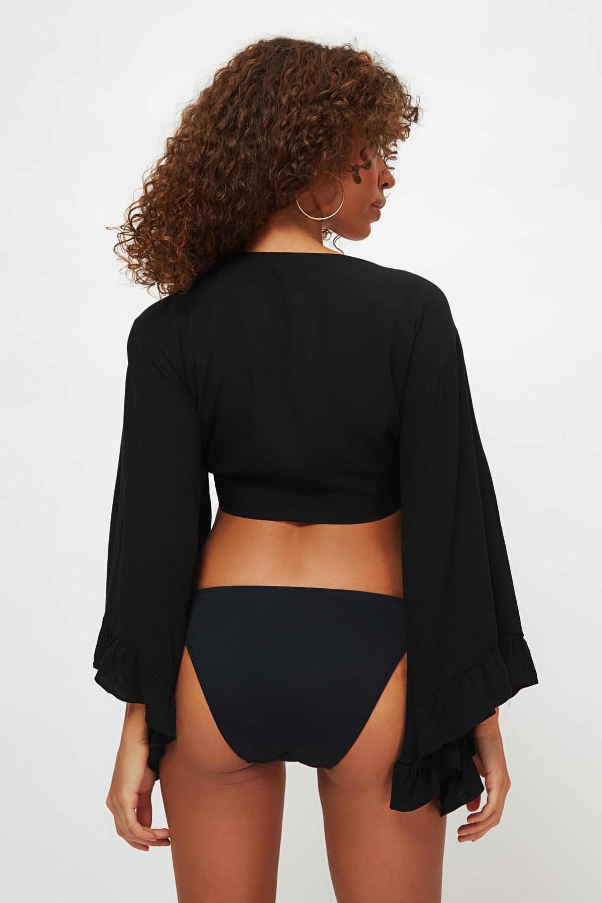 Trendyol Collection-Černá plážová halenka Crop Woven Flounces TBESS19BB0095 9