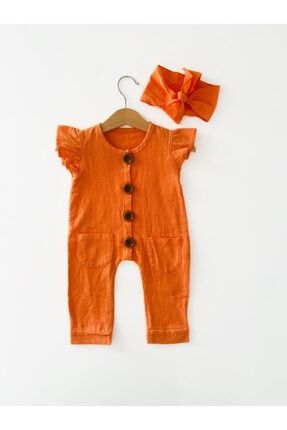 Kız Bebek Turuncu Renk Düğmeli Tulum 2 Parça - Sophie 1005735