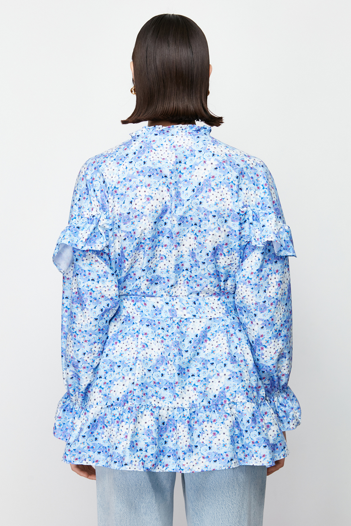 Trendyol Modest-Tnică țesută cu flori albastru deschis TCTSS24UK00025 6