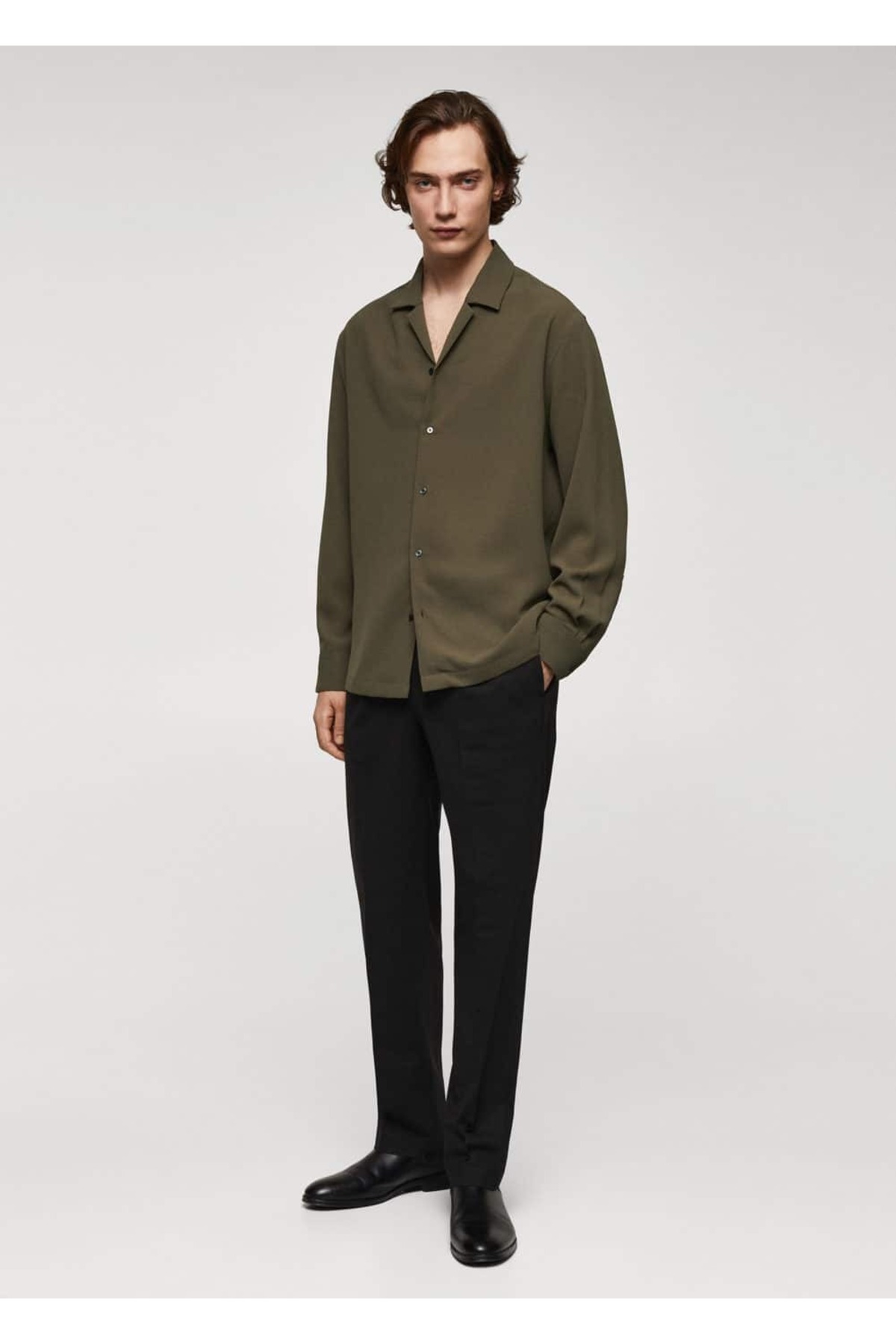 پیراهن مردانه خاکی منگوMANGO Man | 57069218 اورجینال - تصویر 2