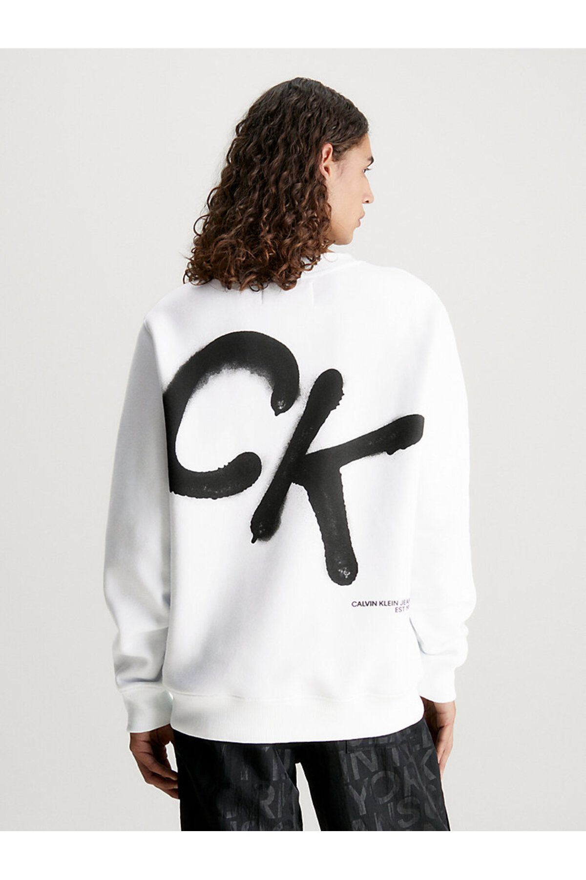 سویشرت سفید مردانه گردن خدمه اسپری CK اورجینال Calvin Klein
