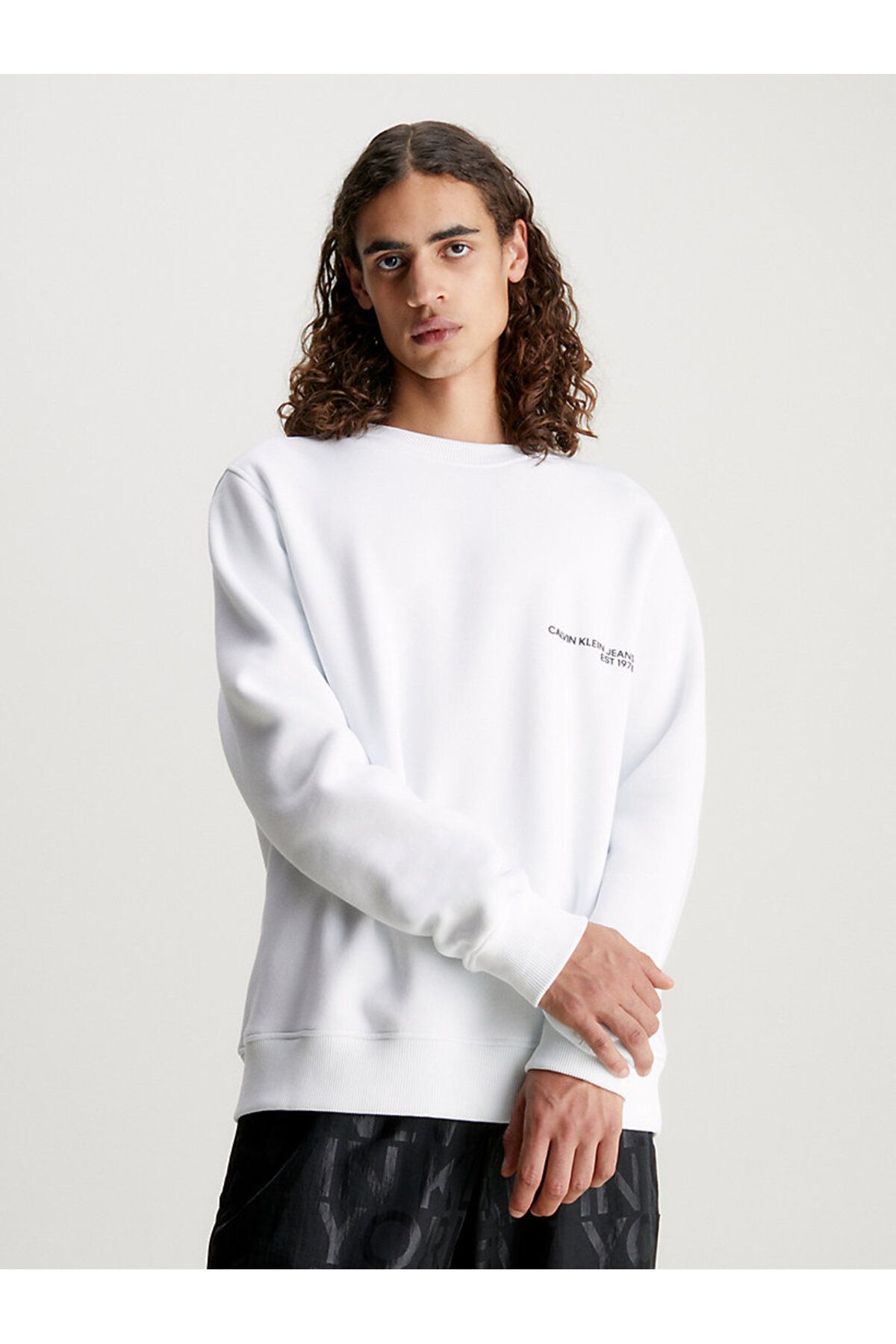 سویشرت سفید مردانه گردن خدمه اسپری CK اورجینال Calvin Klein