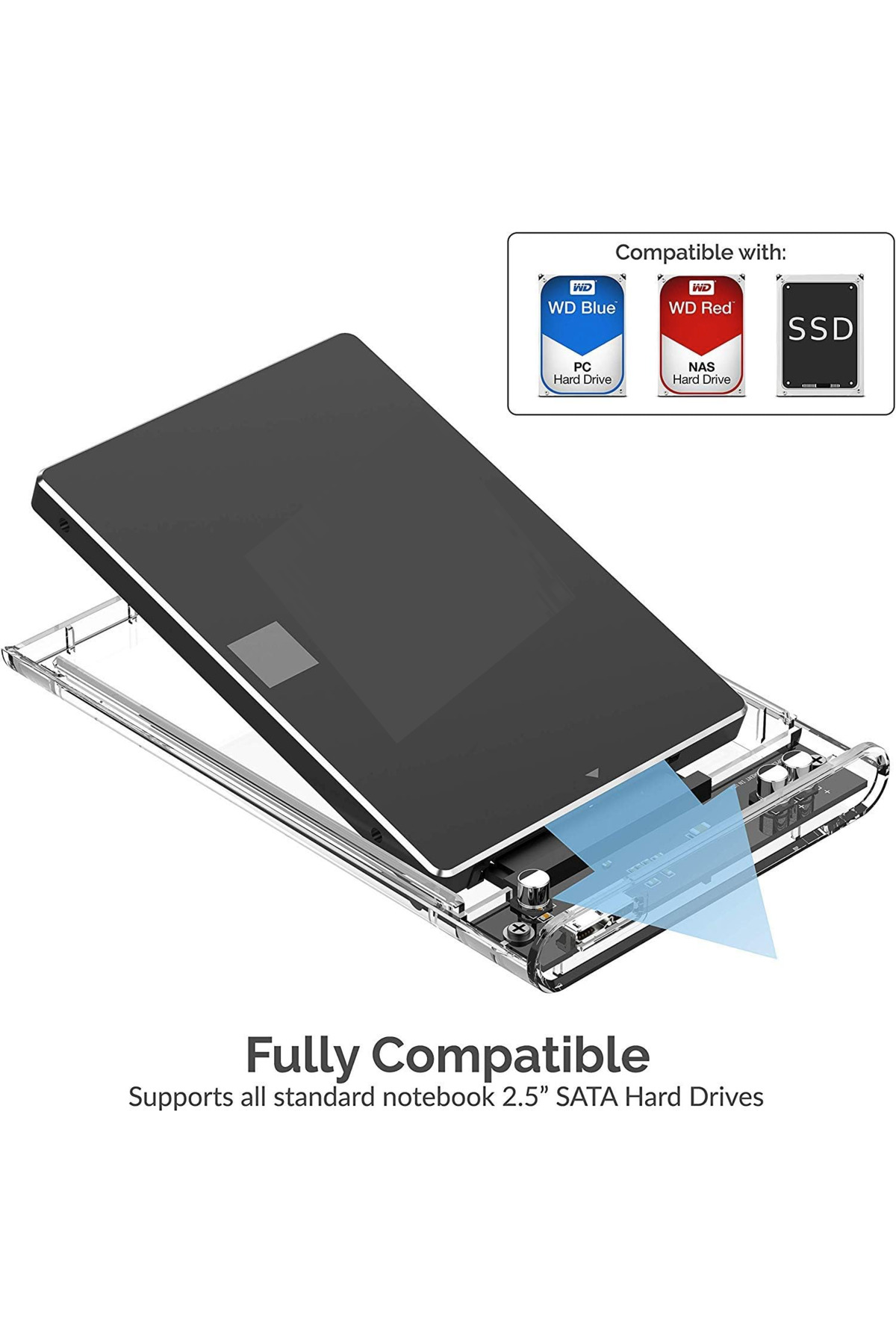 Yeni Vidasız Sürgülü 2.5" USB 3.0 Harici SSD Harddisk Şeffaf Taşınabilir HDD Kutusu Transparan 3