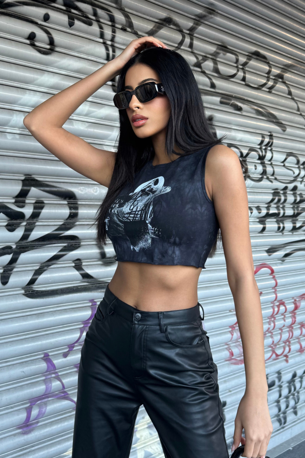 Women's Black Batik Horror Themed Printed Sleeveless Cotton T-Shirt