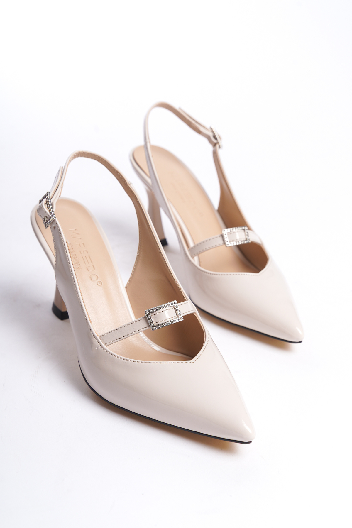 Pavlova Women's Slim Heel Pointed Toe Buckle Open Back Stiletto Shoes