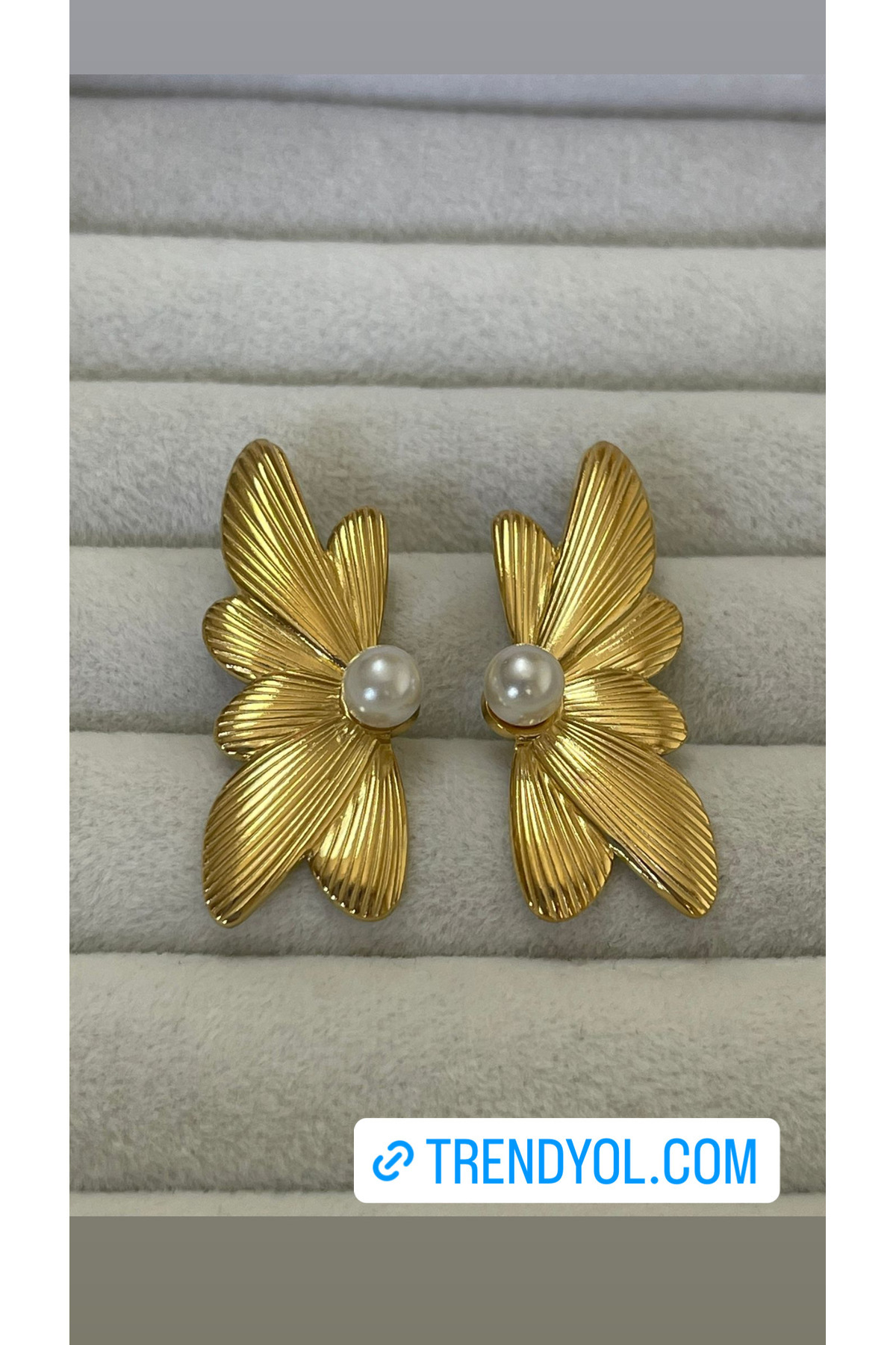 Sens-Trend Steel Gold Leaf Earrings with Pearls 1
