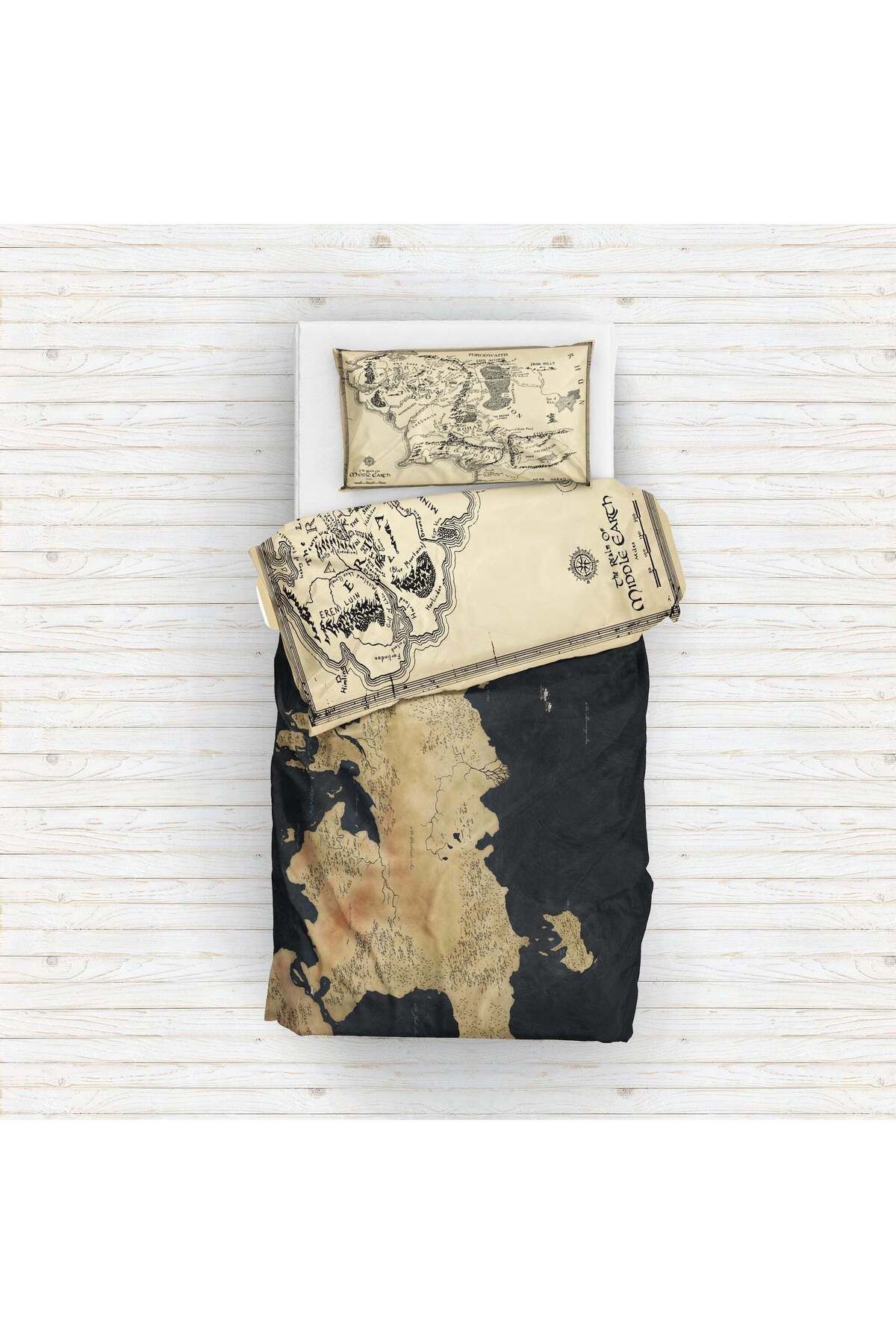 The Lucid Lab-Lord of the Rings Middle Earth Map & Game of Thrones Map Double Sided Duvet Cover Set 2