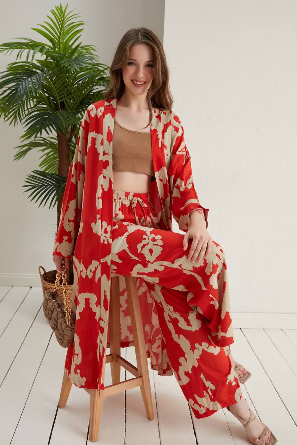 Uzun desenlı kimono takım