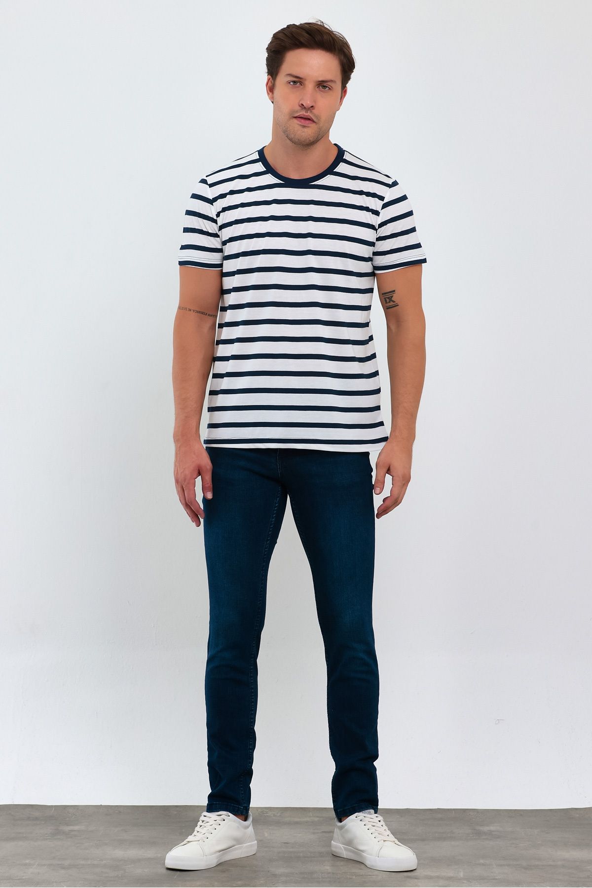 COMBİNE MİCHAİL-Tricou cu dungi cu mânecă scurtă pentru bărbați, albastru bleumarin 7