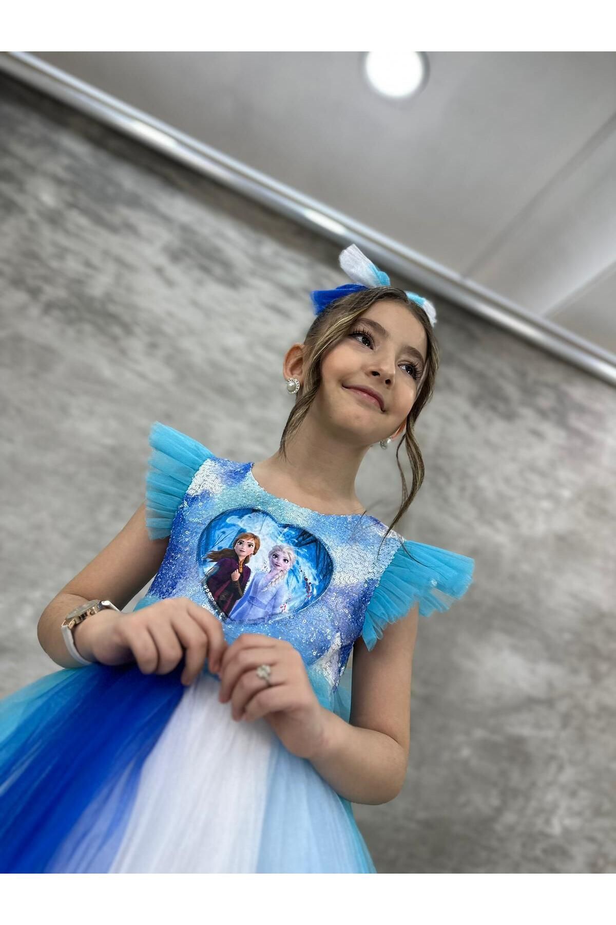 Mashotrend-Floor-Length Sequined Frozen Elsa Costume - Frozen Dress - Blue Dress Girls Evening Dress 3