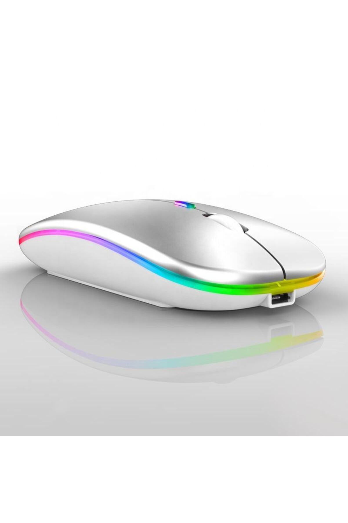 Kablosuz Fare Wireless Mouse, Bluetooth 5.2, Şarjlı, Ergonomik, Type-c, 1200/1600 Dpı, Led Işık 4