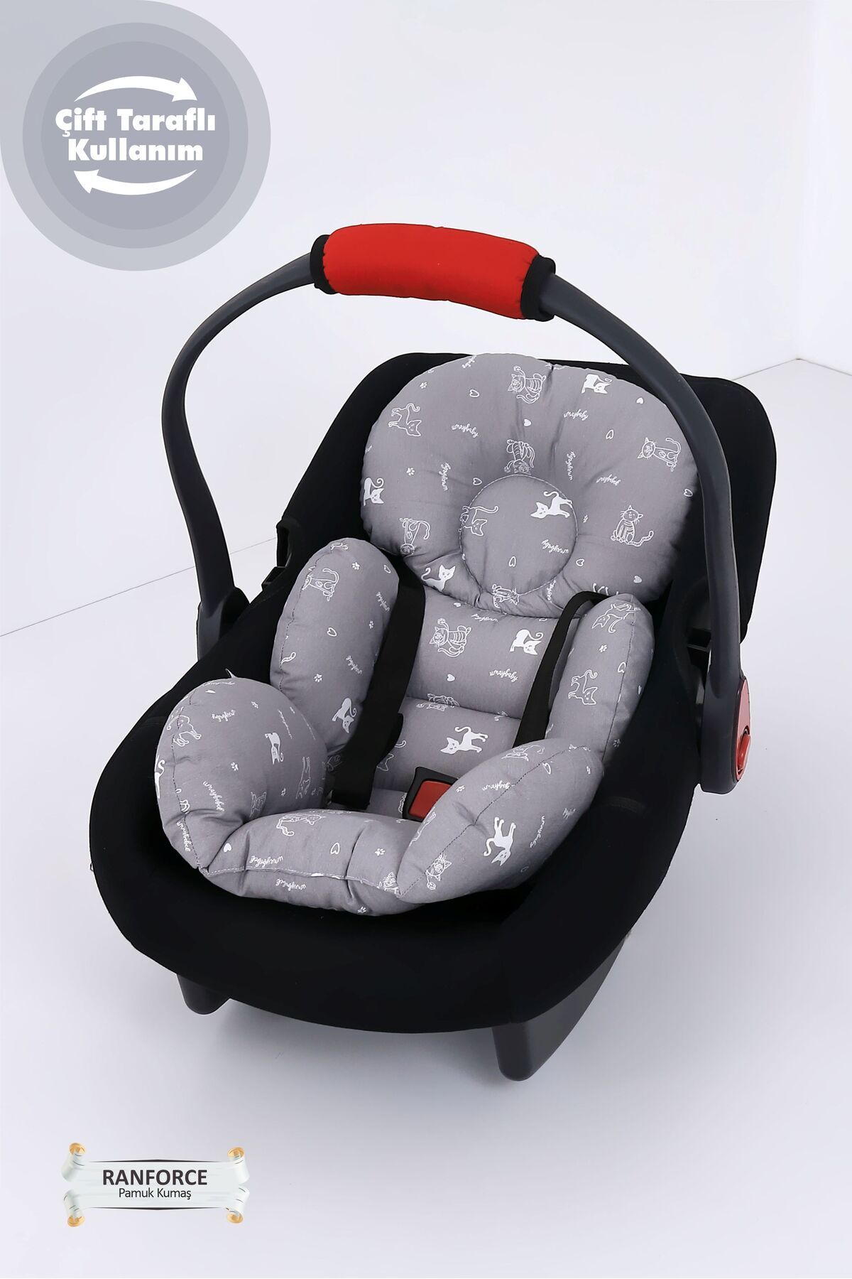 Umaybebek Puset Örtüsü Puset Minderi 2 Parça - Bel Destekli - Kedi Desen fotoğrafı 3 (önizleme)