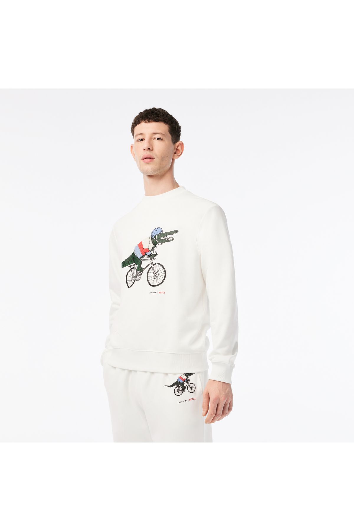 Lacoste یقه دوچرخه مناسب مردان Netflix به طور منظم چاپ شده پیراهن سفید