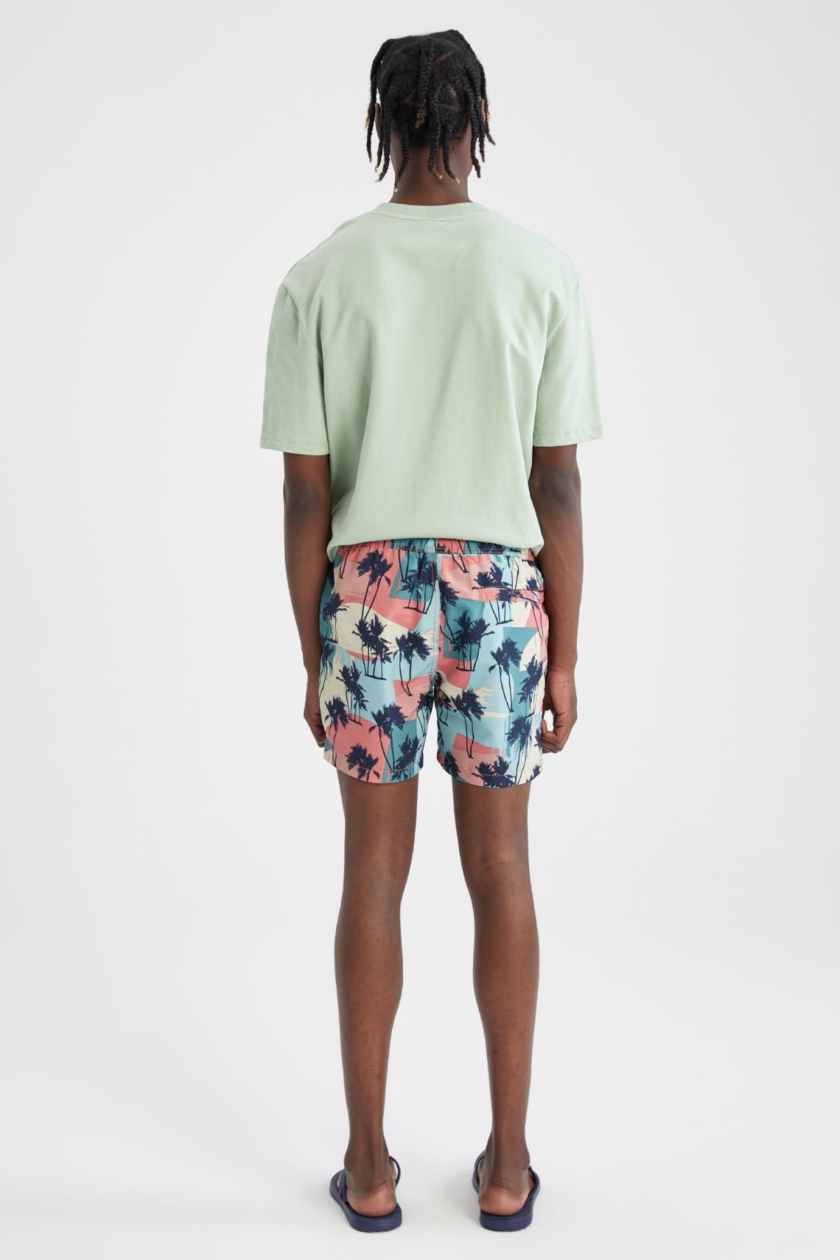 DeFacto-Above Knee Palm Tree Patterned Swim Shorts 7