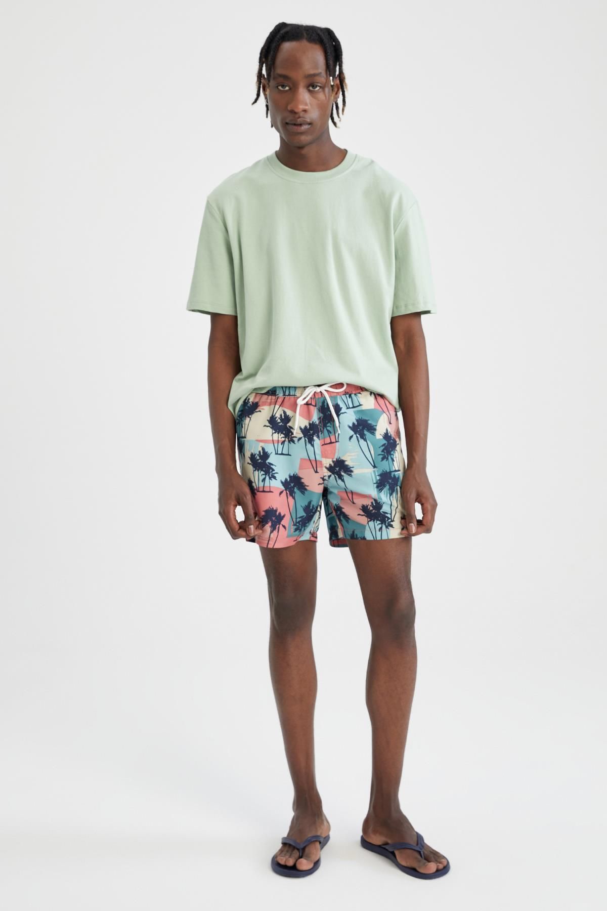 DeFacto-Above Knee Palm Tree Patterned Swim Shorts 4