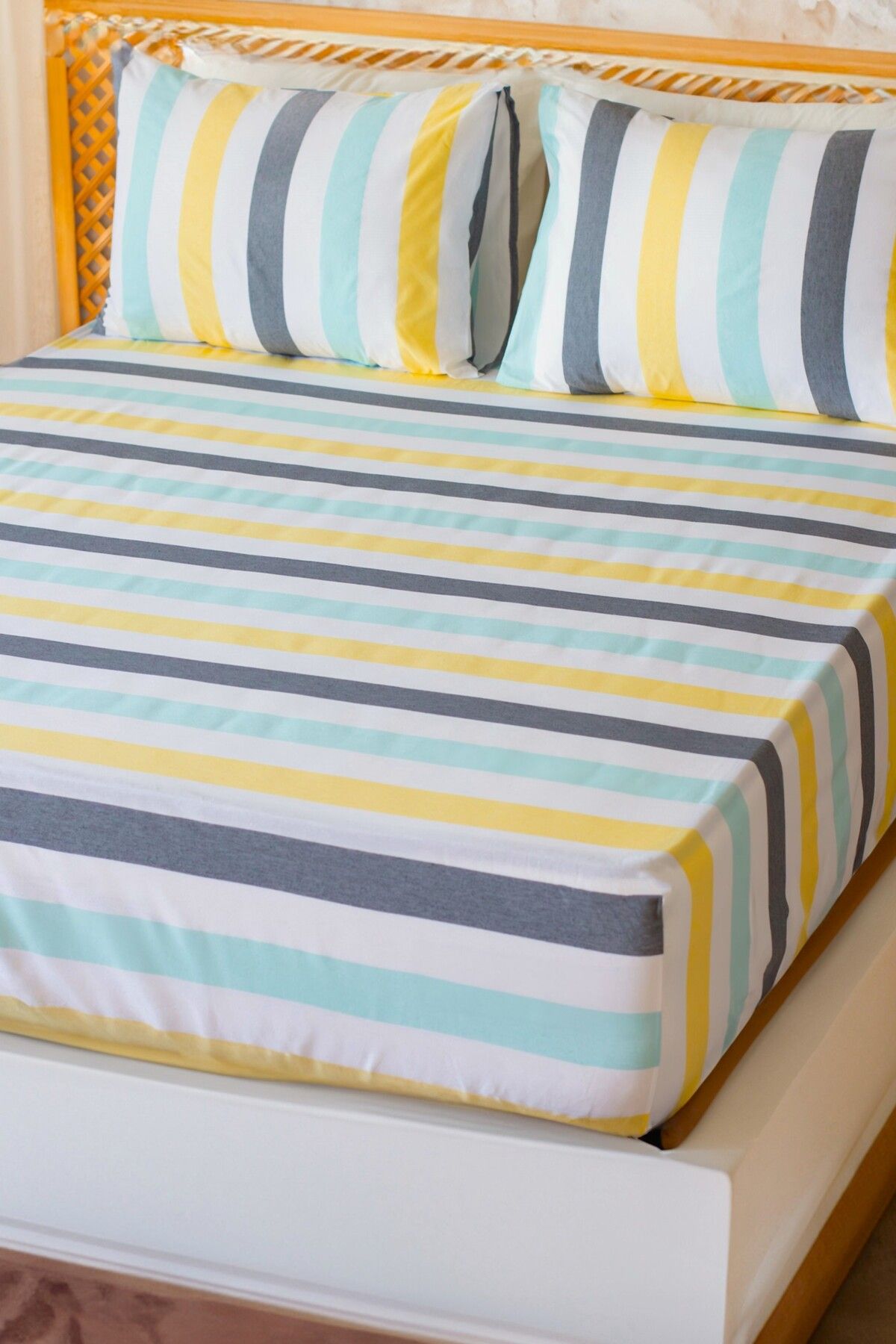 ELY PARKER-4 Colorful Striped Patterned Elastic Sheet Set Single, Double 3