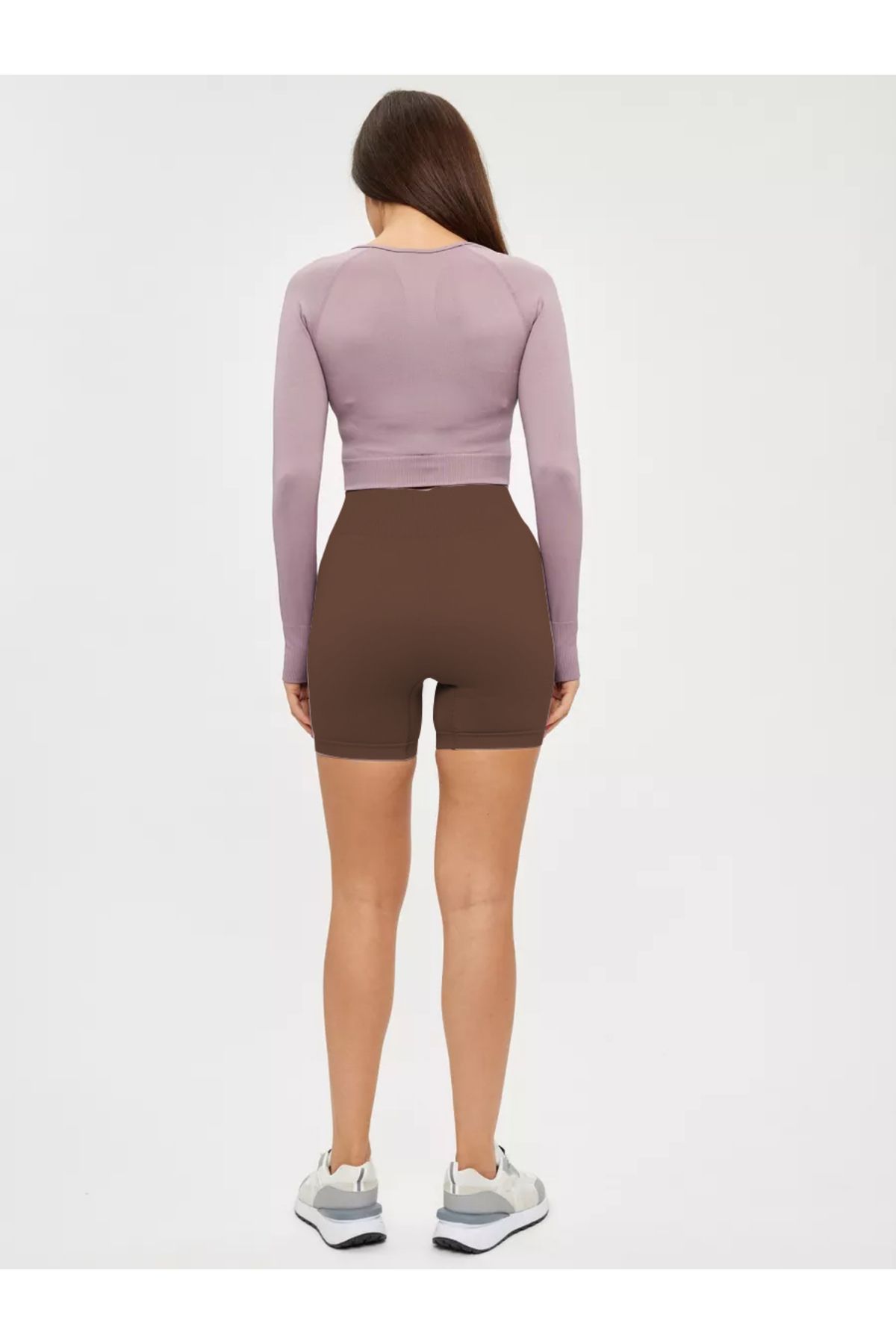 MİSTİRİK-Jerovin Model Recovery Knitted Seamless Push Up Short Shorts Brown Color 4