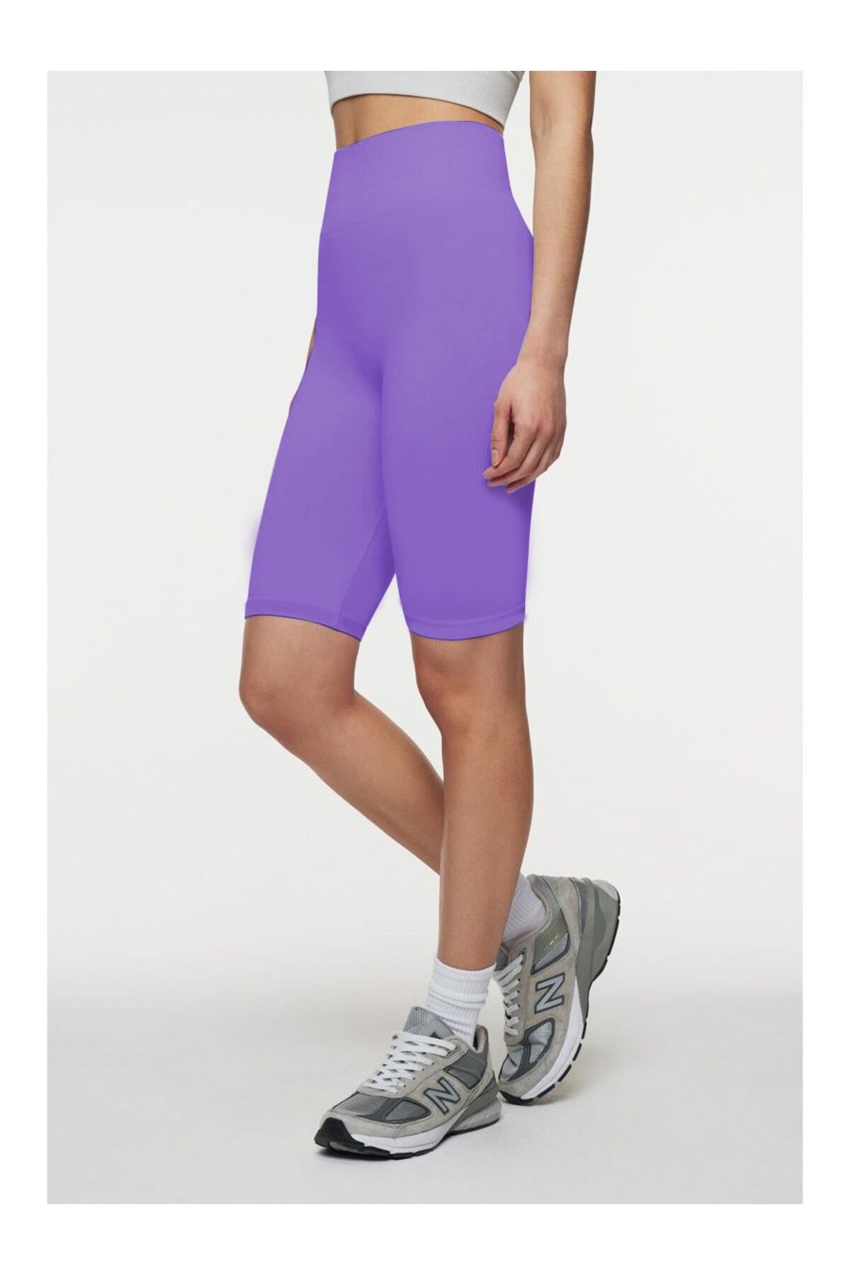 MİSTİRİK-Jerovin Model - Lilac Colored Recovery Knitted Seamless Push Up Short Shorts 2