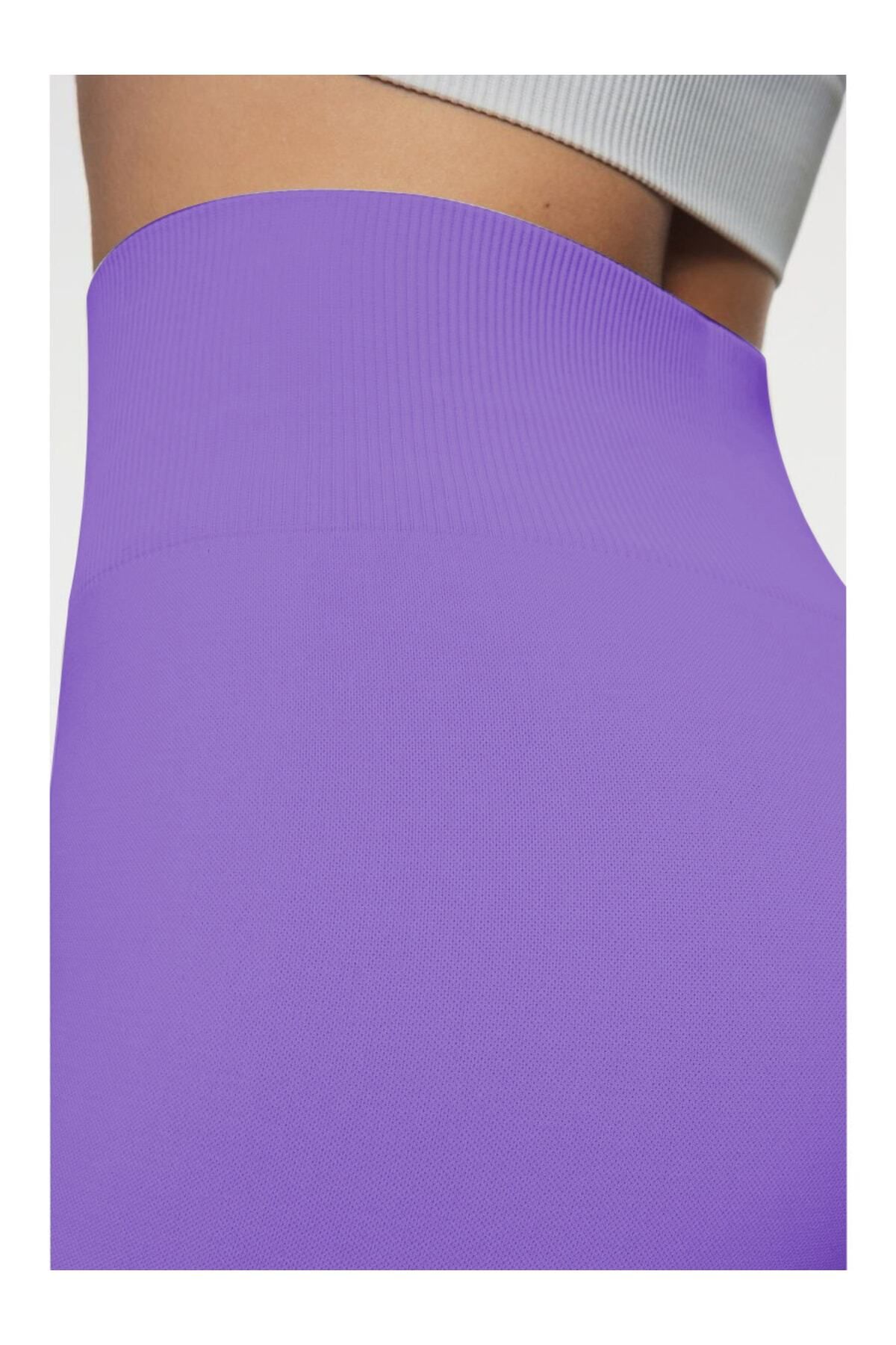 MİSTİRİK-Jerovin Model - Lilac Colored Recovery Knitted Seamless Push Up Short Shorts 5
