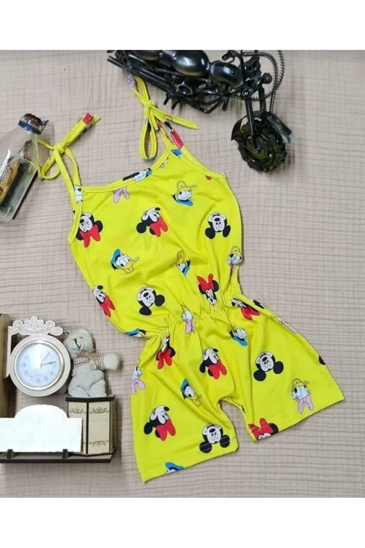 Yazlık Dijital baskılı askılı kız cocuk tulum elbıse