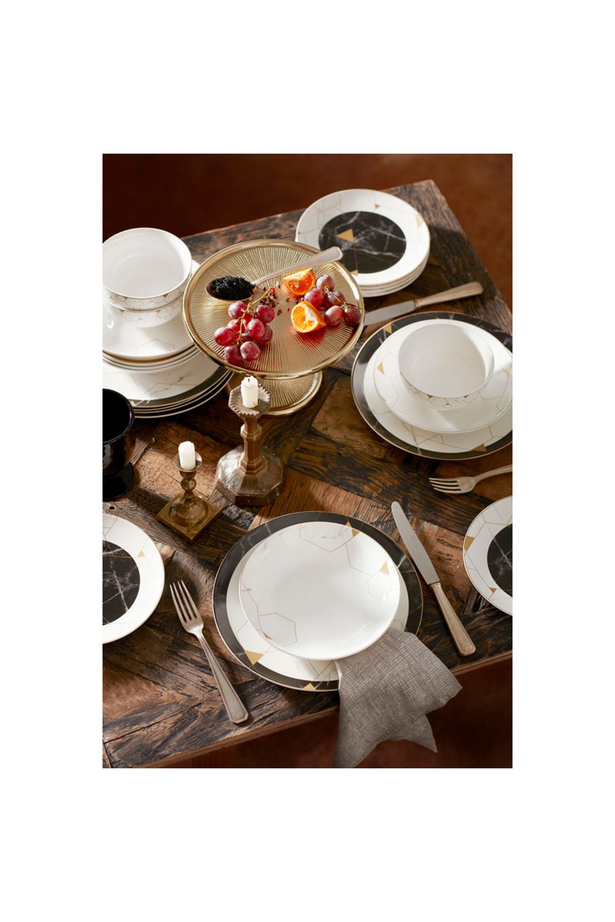 Karaca-Gem Tafelservice für 6 Personen, Teller Set 6 Personen, Porzellan, Dessertteller, Suppenschüssel 4