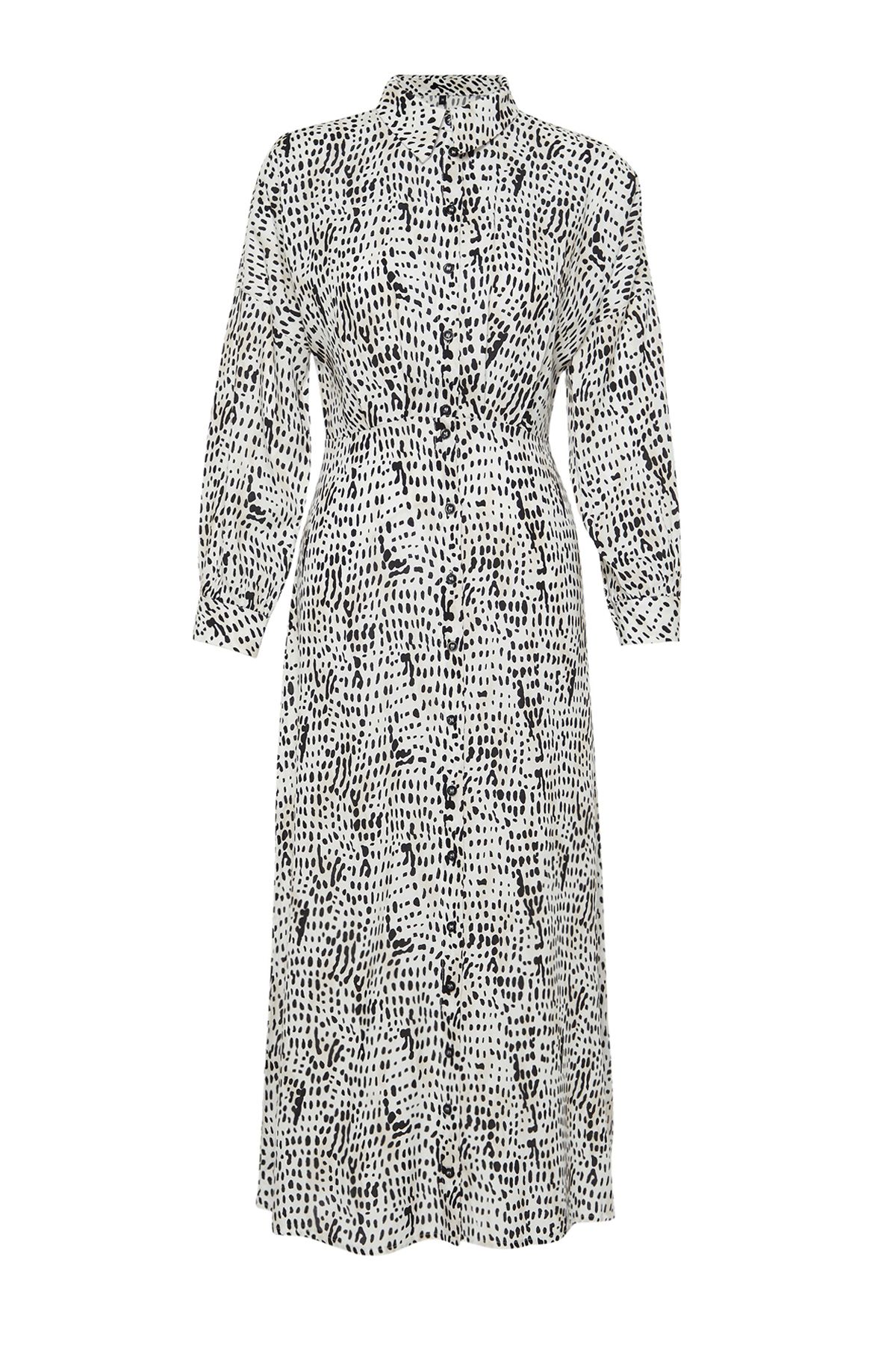 Trendyol Modest-Košilové šaty s geometrickým vzorem Ecru TCTSS24EB00072 7