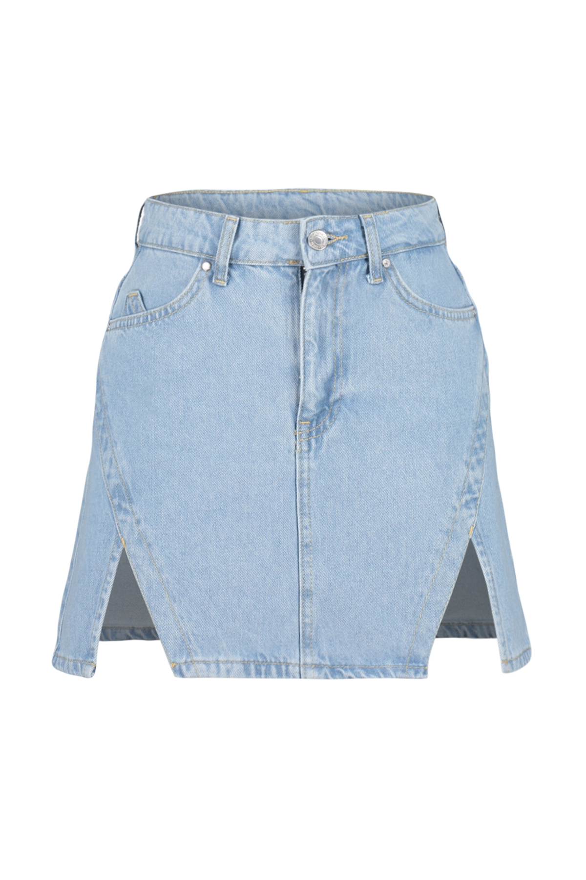 Trendyolmilla  Limited Edition Açık Mavi Yırtmaçlı Mini Denim Etek TWOSS23ET00347 - Görsel 13