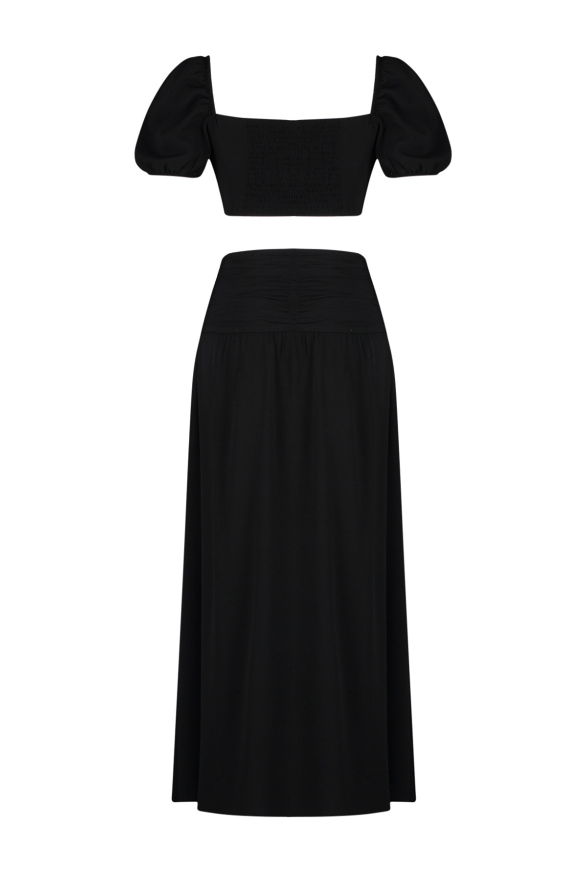 Trendyolmilla  Siyah Dokuma Aksesuarlı Yırtmaçlı Bluz Etek Plaj Takım TBESS24AU00036 - Görsel 8