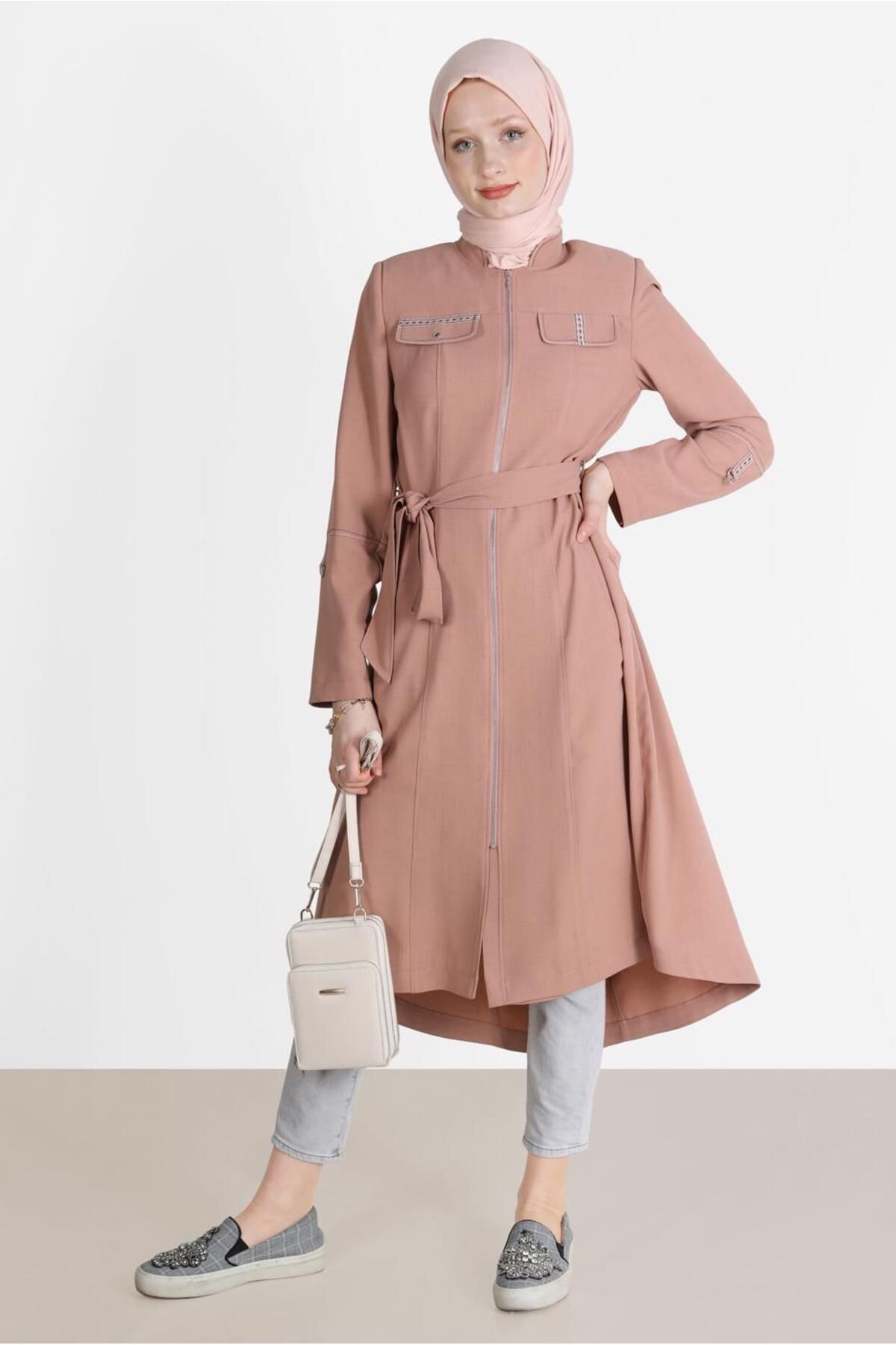 ترنچ کت کمربند منگوله دار 10579 Alvina
