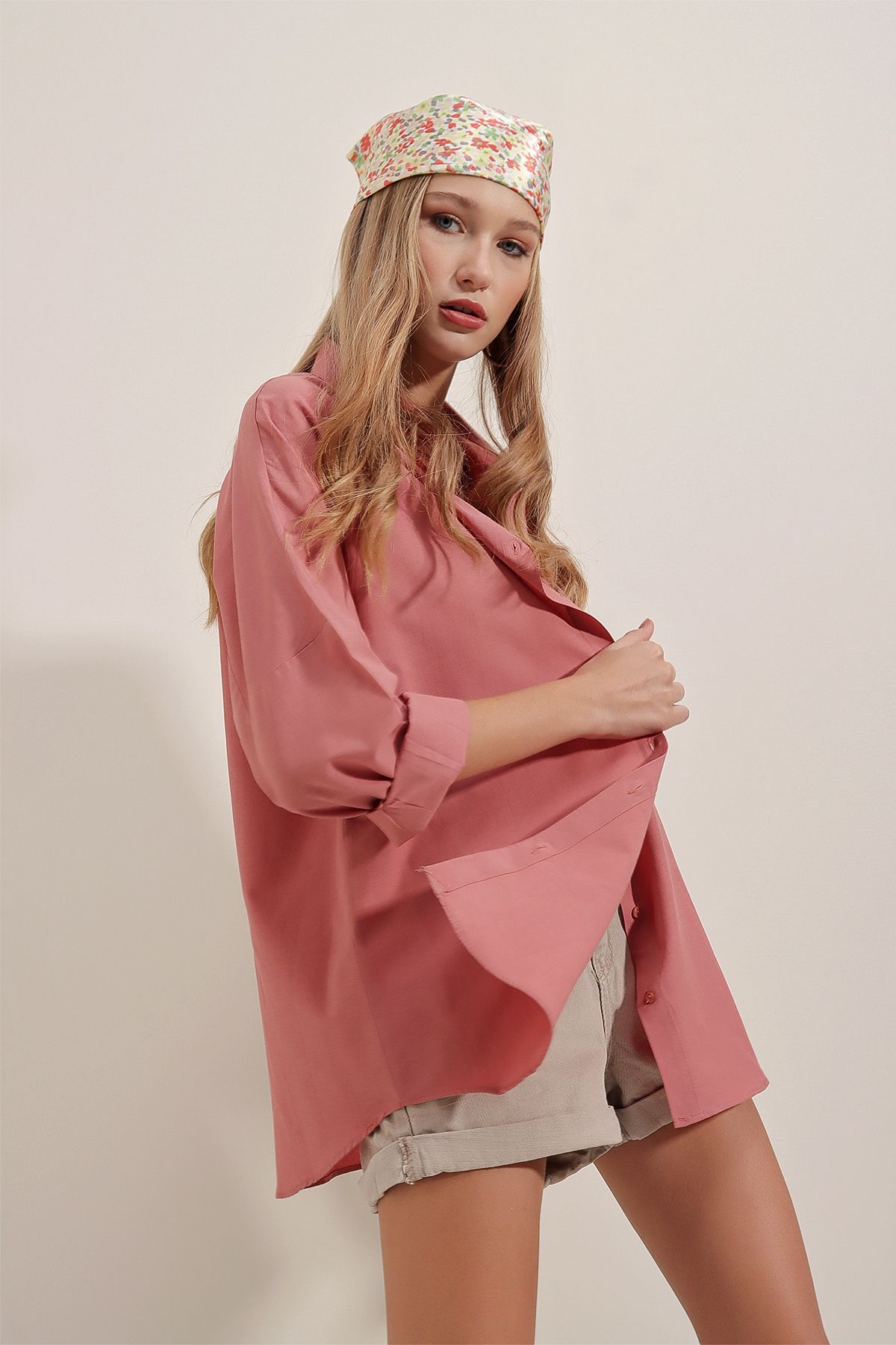 Bigdart-3900 Oversize dlouhá základní košile - Dusty Rose 6