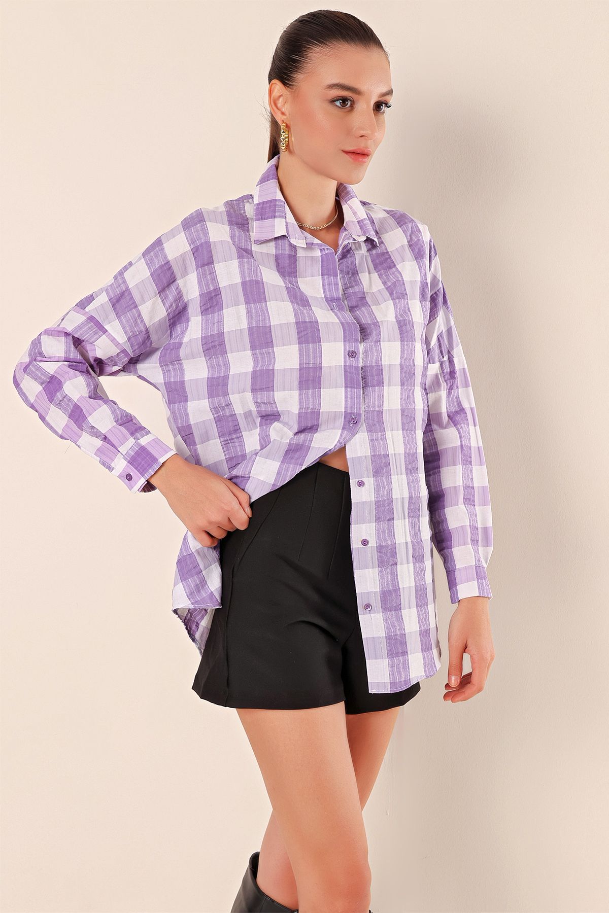 Bigdart-3900 Oversize Long Basic Shirt - B.Lila 5
