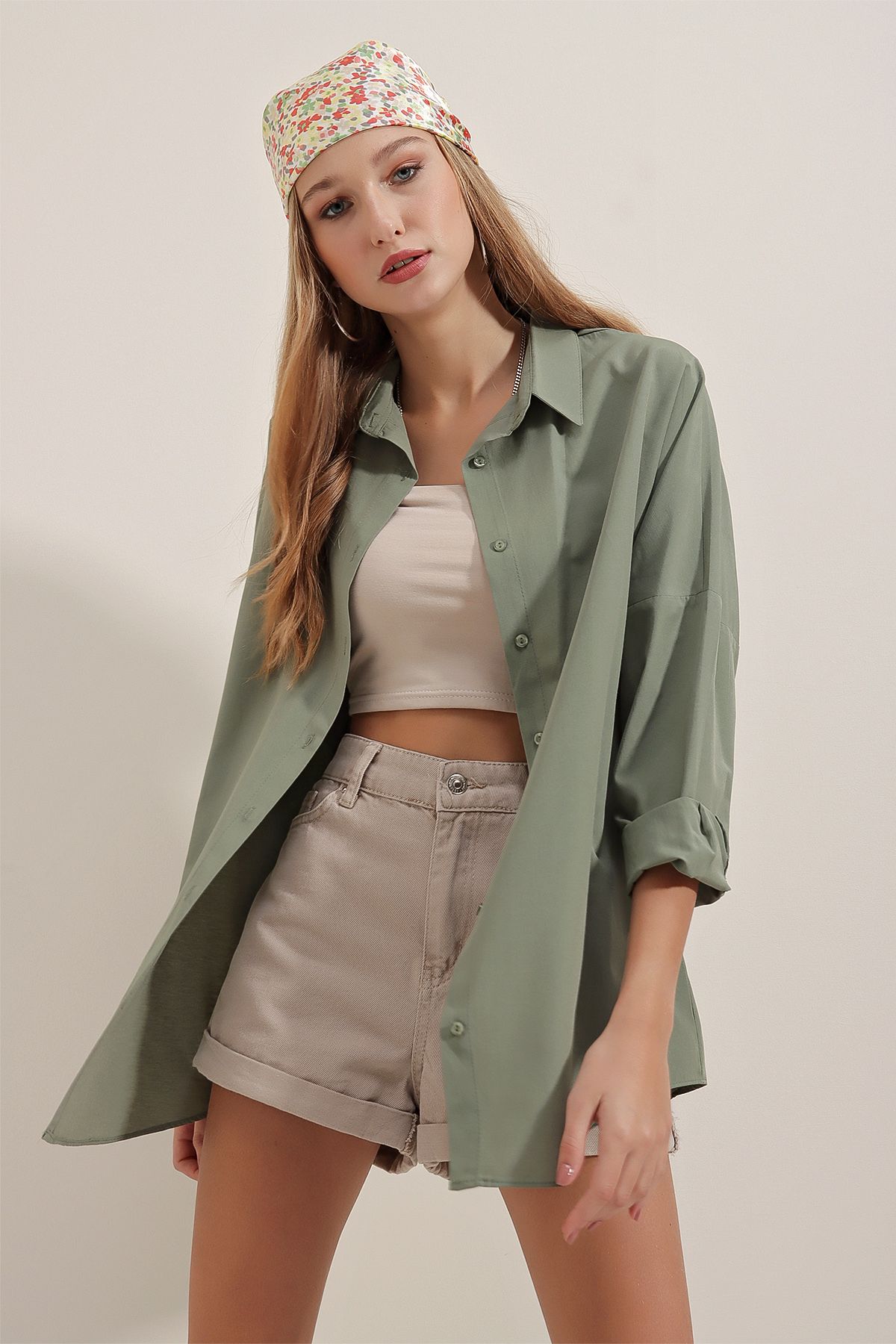 Bigdart-3900 Oversize dlouhá základní košile - Khaki 6