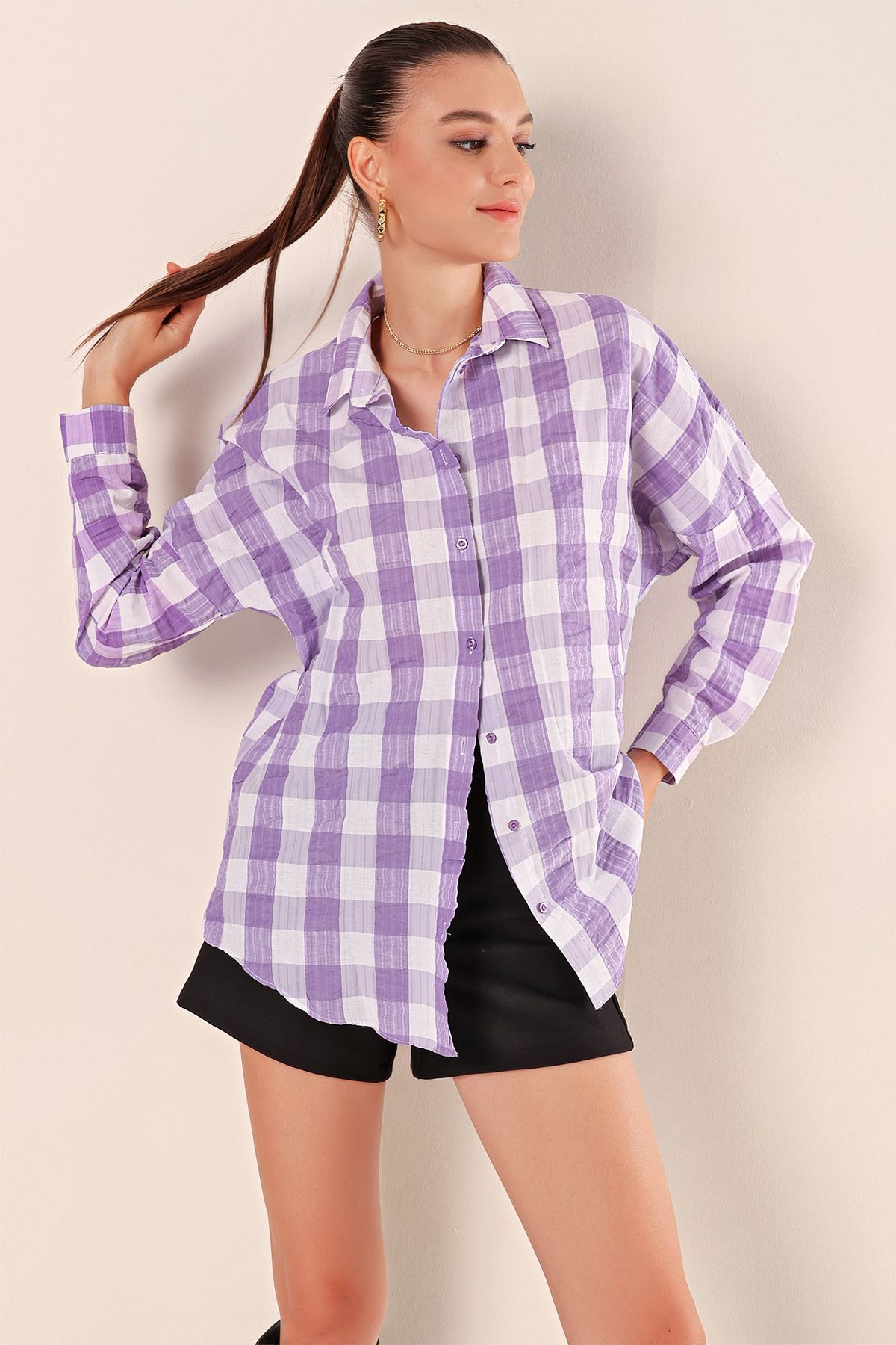 Bigdart-3900 Oversize Long Basic Shirt - B.Lila 4