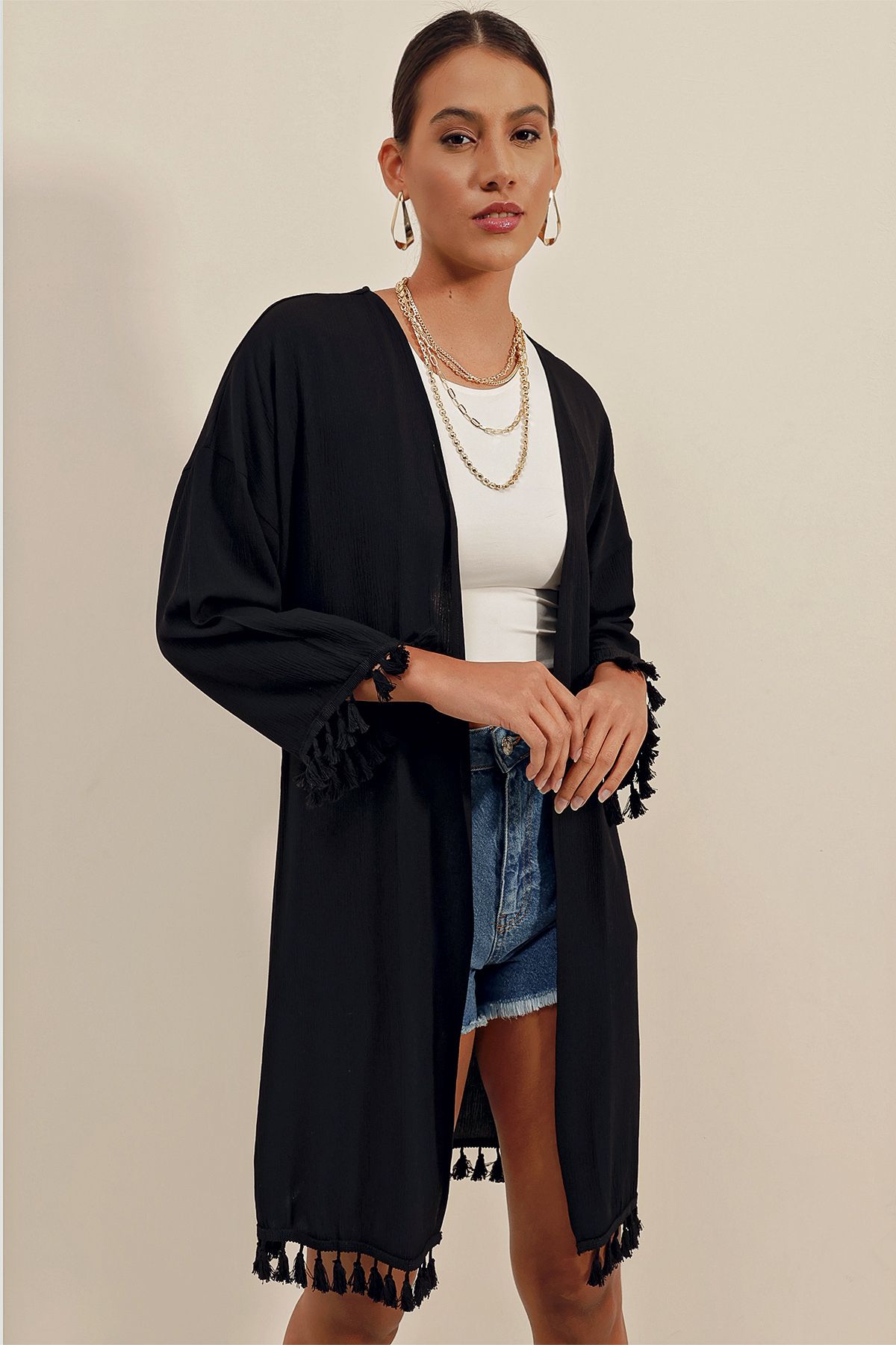 Bigdart-5833 Nabírané kimono - černé 5