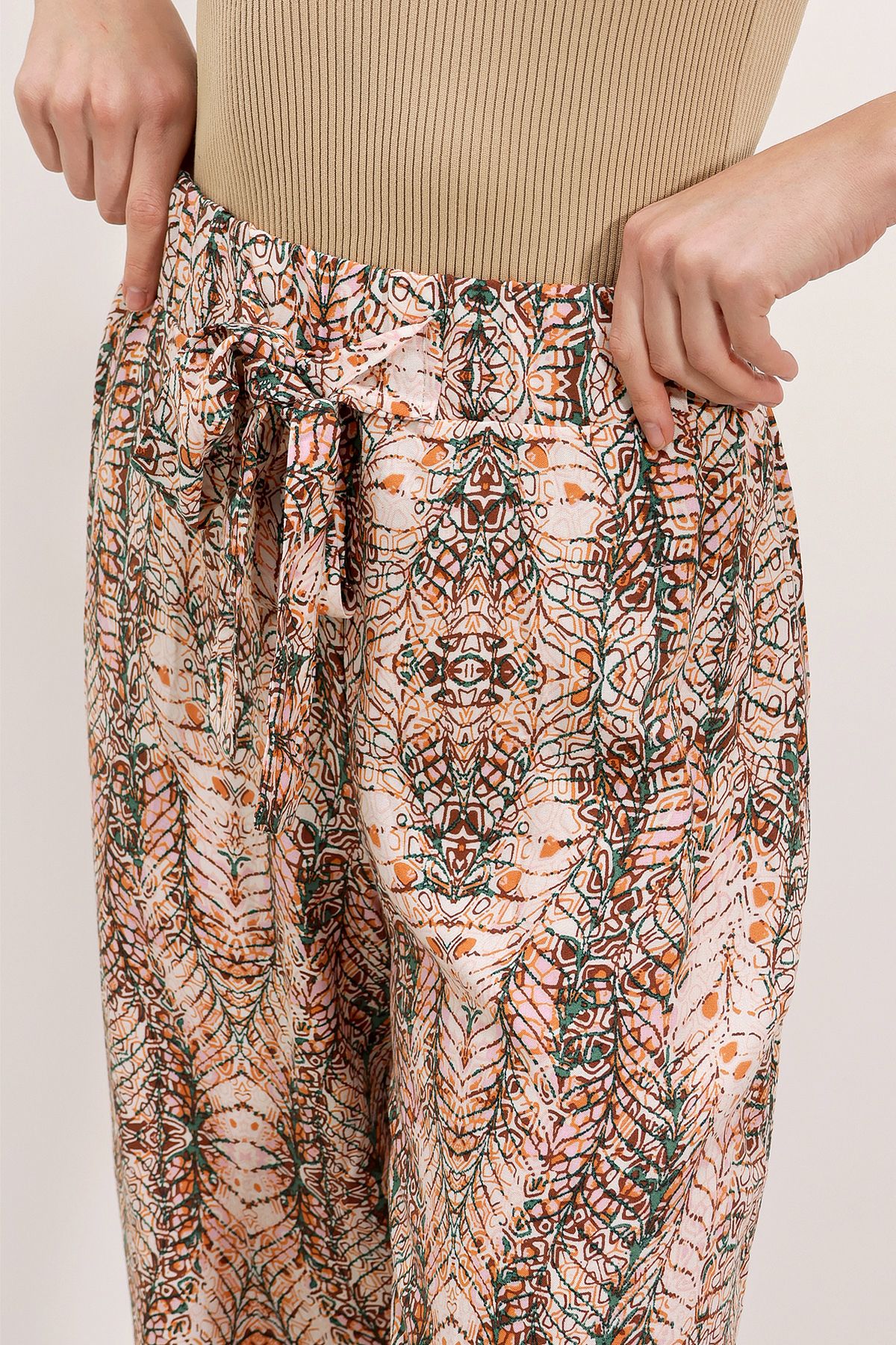 Bigdart-6523 Patterned Wide Leg Trousers - Cream 4